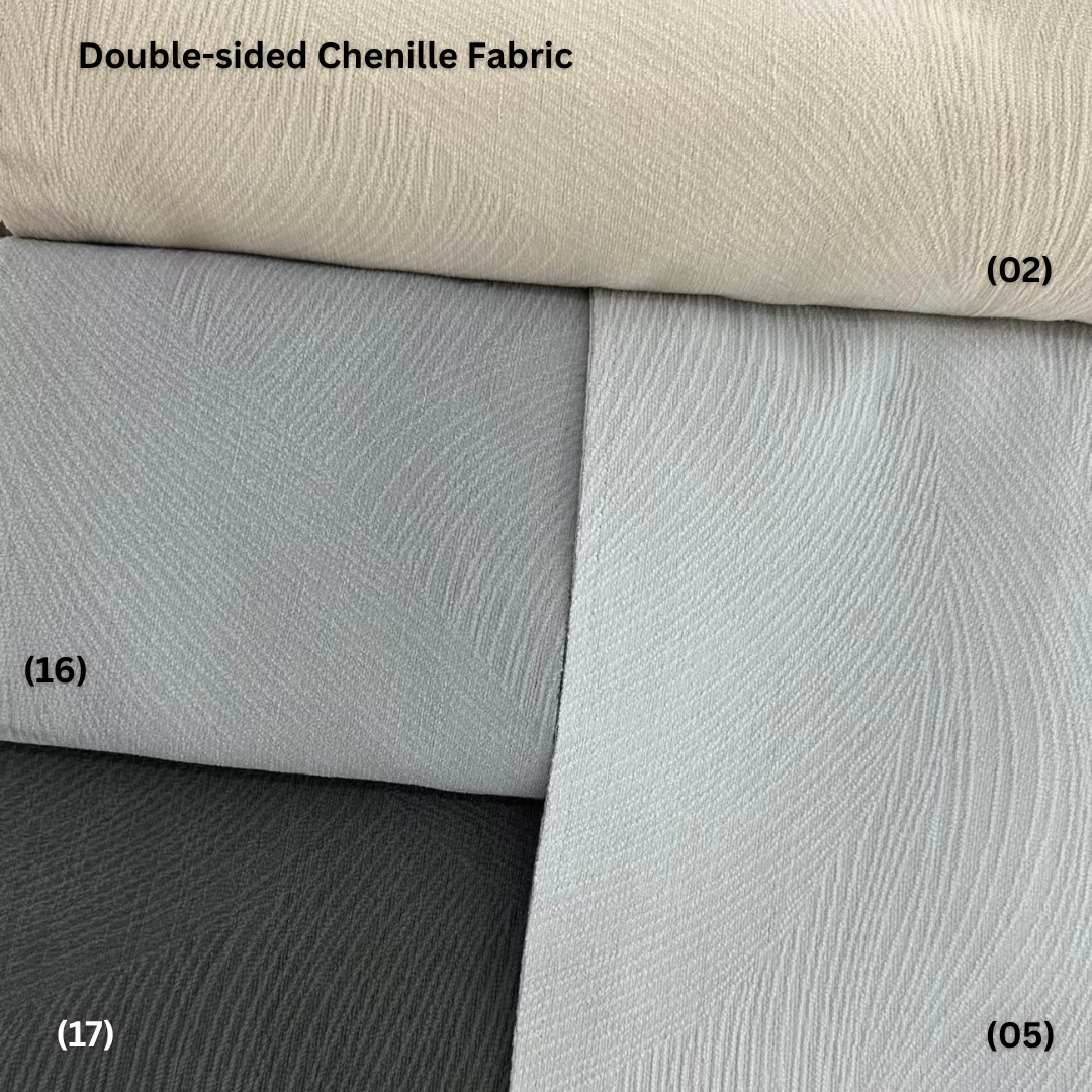 Double sided chenille curtain with plain pattern in blue toned colour