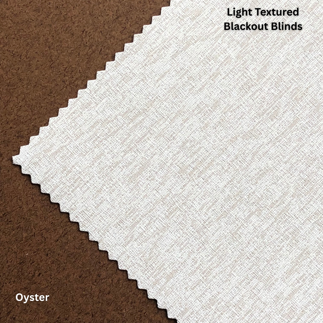 Light textured blackout blinds in Skye style in Oyster colour