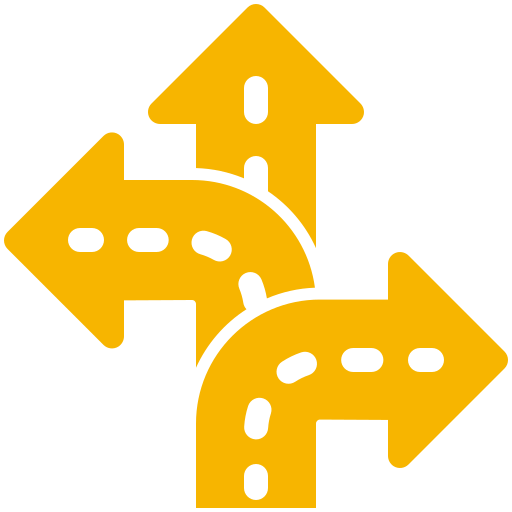 Diagram of three yellow arrows pointing left, right, and up, with dashed lines indicating directions.