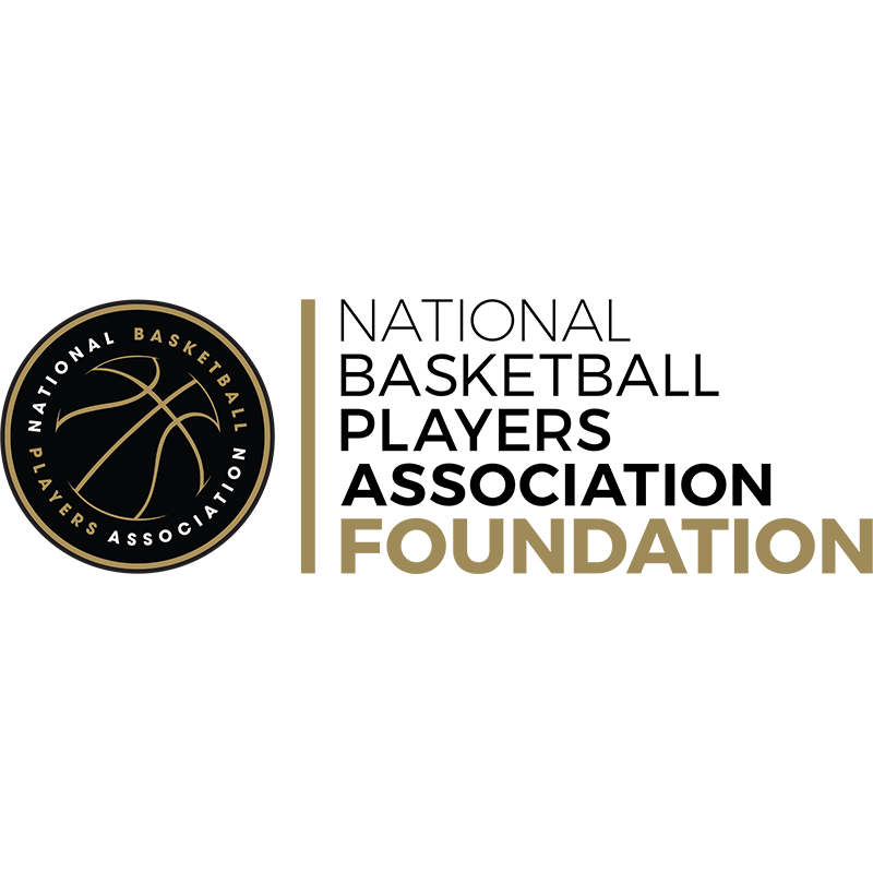 Logo of the National Basketball Players Association Foundation, featuring a stylized basketball and the organization’s name in black and gold.