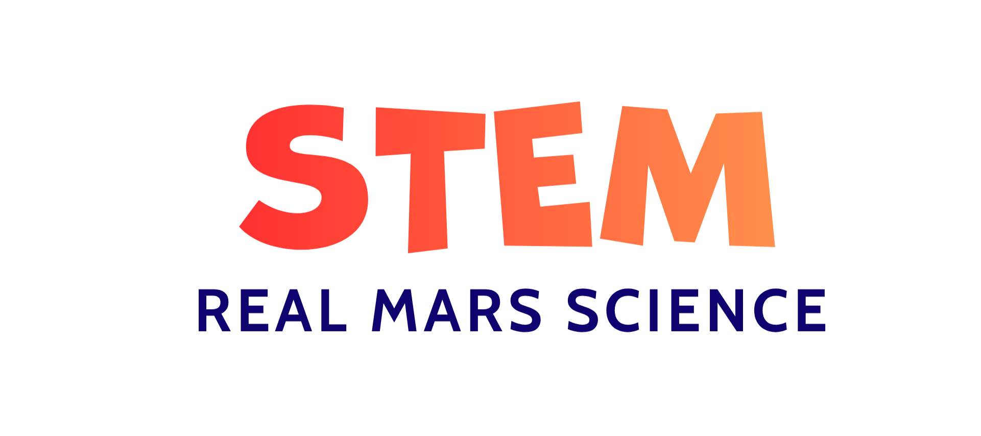 Logo with the word 'STEM' in large gradient orange-to-red letters, and the text 'Real Mars Science' in smaller dark blue letters below.
