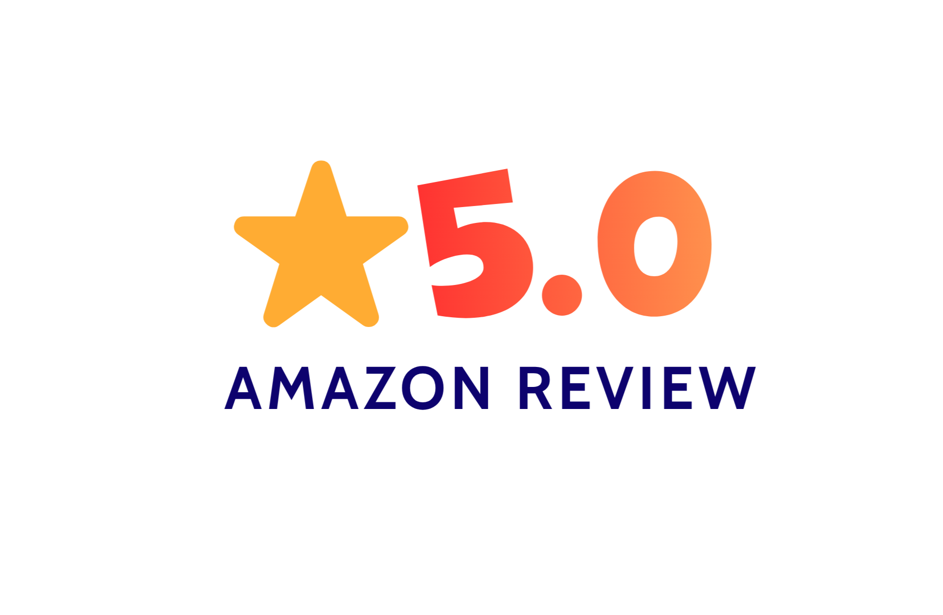5-star Amazon review rating graphic with gold star, red and orange '5.0', and 'Amazon Review' text in navy blue.