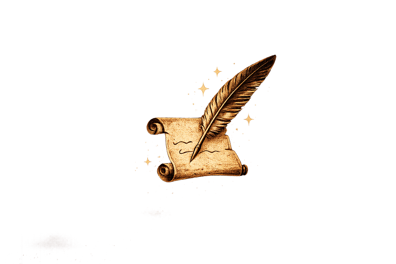 Illustration of a parchment scroll and a quill, suggesting writing or historical documents.