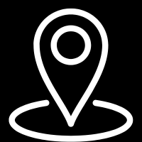 White location pin icon on a black background.