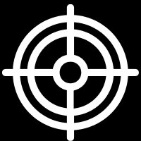 Black and white crosshair or target symbol with concentric circles and a central dot