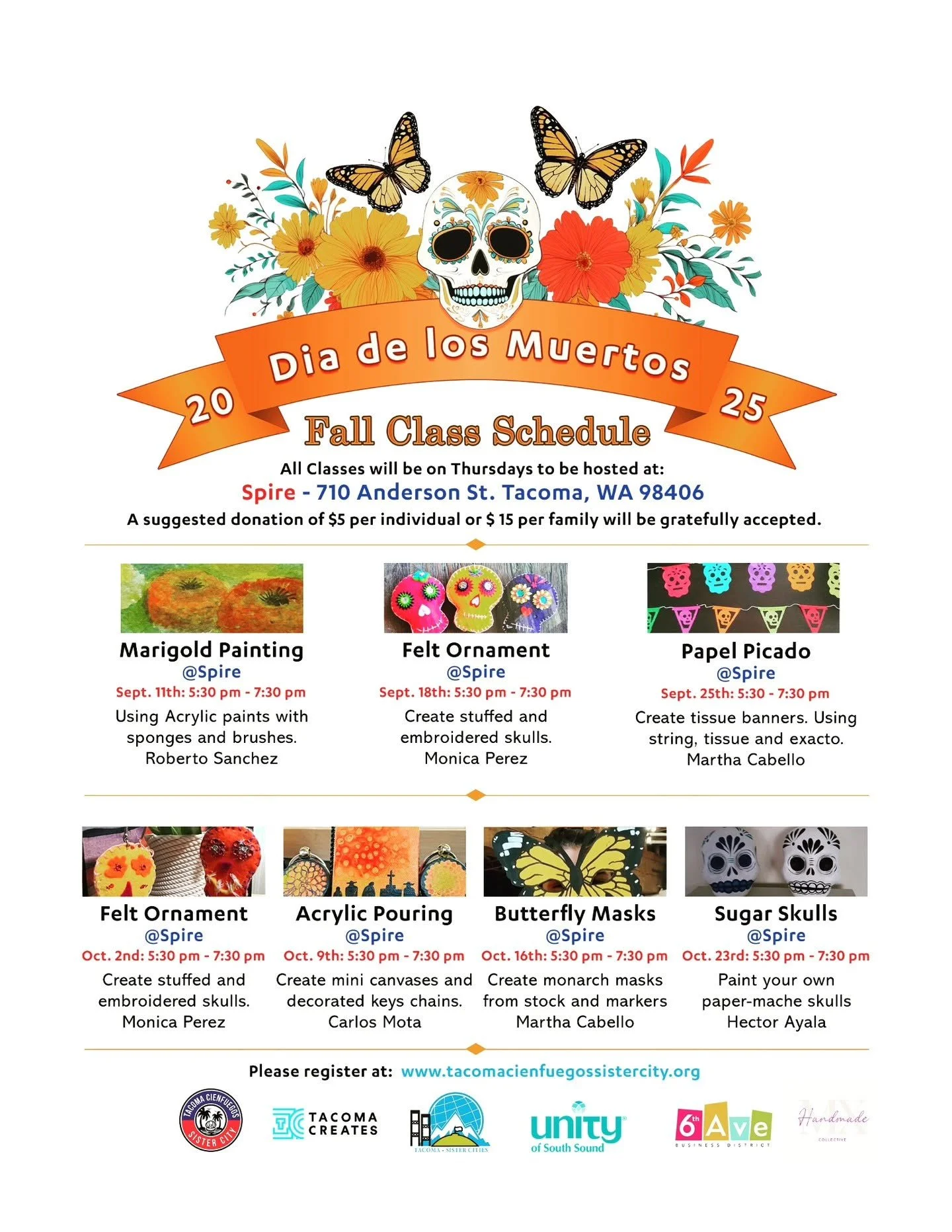 Join us for these Dia de los Muertos classes this fall. The 6th Avenue Business District and Tacoma Sister Cities have partnered again to bring the Day of the Dead to the Ave. Be a part of the celebration this month and next with a number of classes 