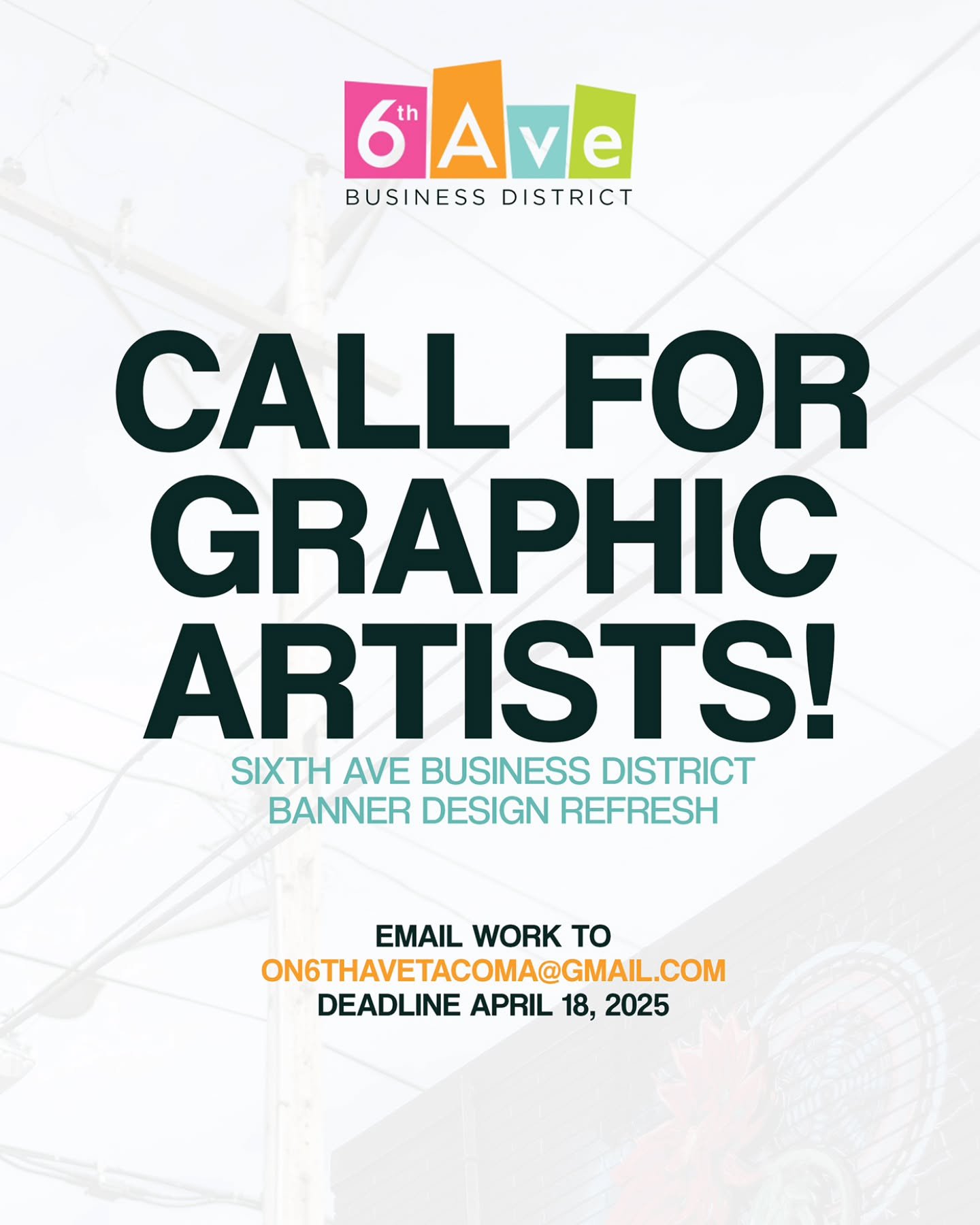Call For Artists: Sixth Avenue Business District Banner Design Refresh

The Sixth Avenue Business District is seeking talented local Tacoma graphic artists to design new banners for our district between State Street and Alder Street. This is a paid o