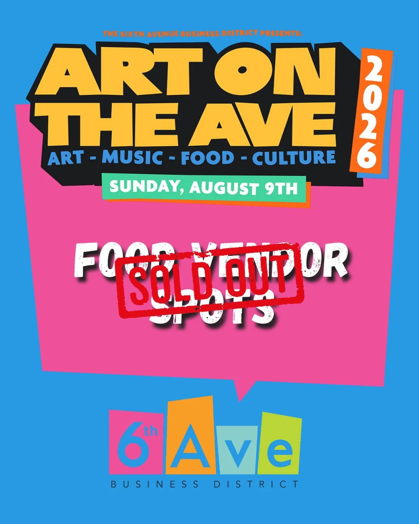 Food Vendor spots are SOLD OUT for Art on the Ave 2026! Thanks to those of you who signed up early!