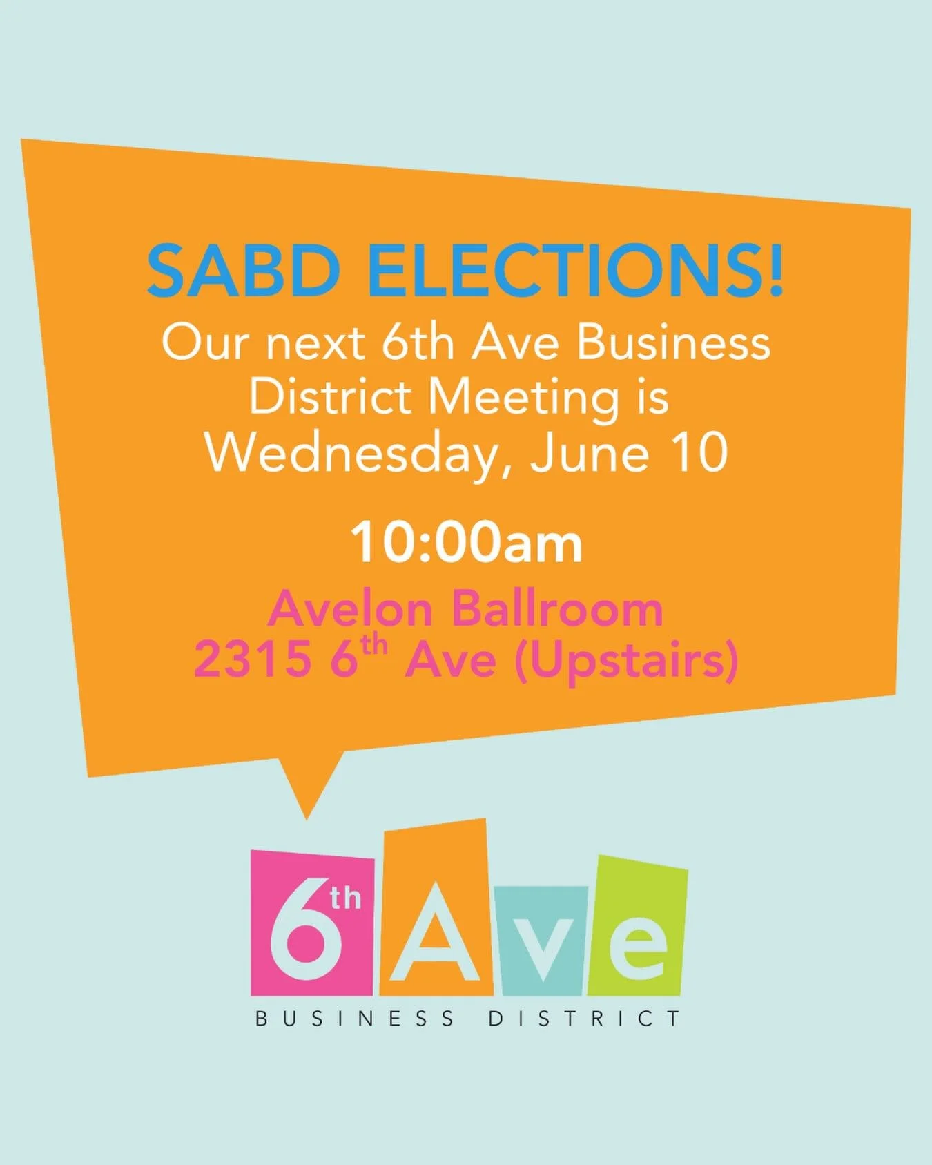 Join us for our next SABD general meeting and help elect the next board! We have candidates, but are looking for at least one more. 

Interested? Questions? please feel free to email Jessica at on6thavetacoma@gmail.com 

#6thavetacoma #MeetMeOnTheAve