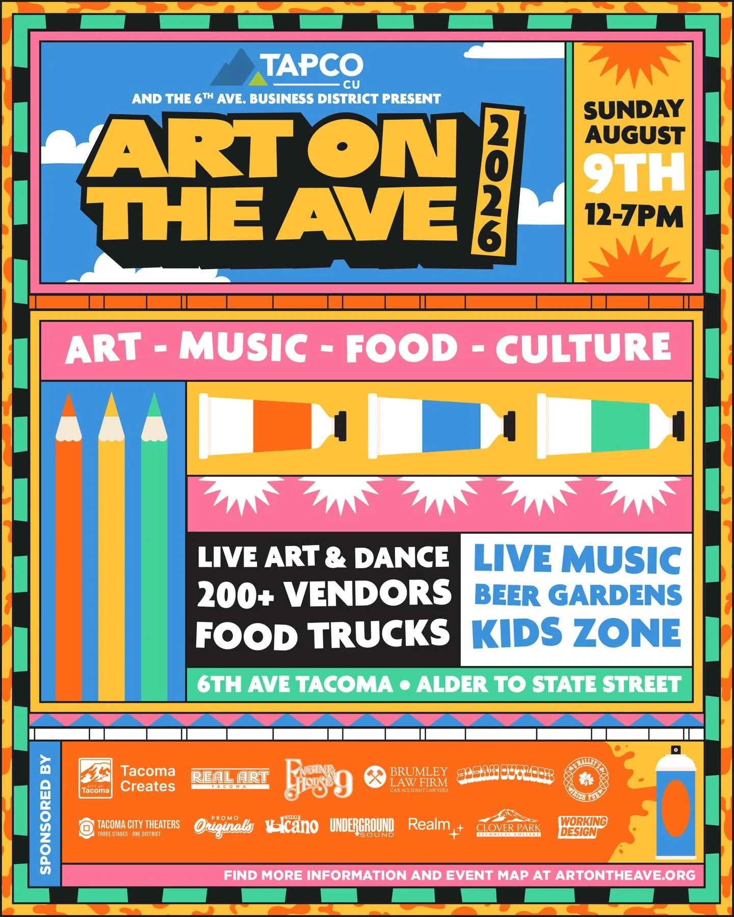 Only one month to go until Art on the Ave returns to Sixth Avenue!

Join us on Sunday, August 9 for Tacoma&rsquo;s largest street fair, presented by TAPCO Credit Union and the Sixth Avenue Business District. Experience a full day of live art, music, 