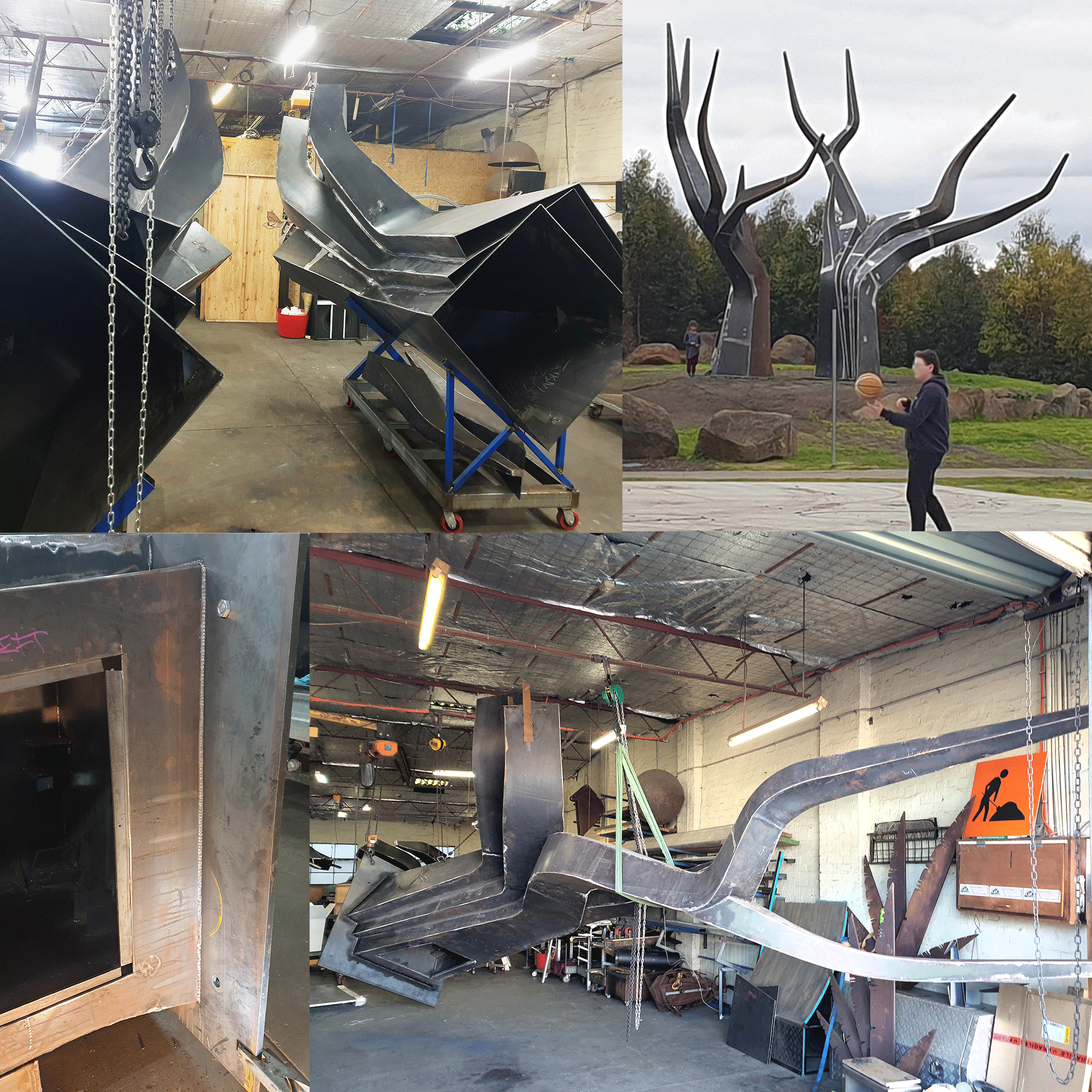 Large outdoor deer antler metal sculpture deer park council artwork