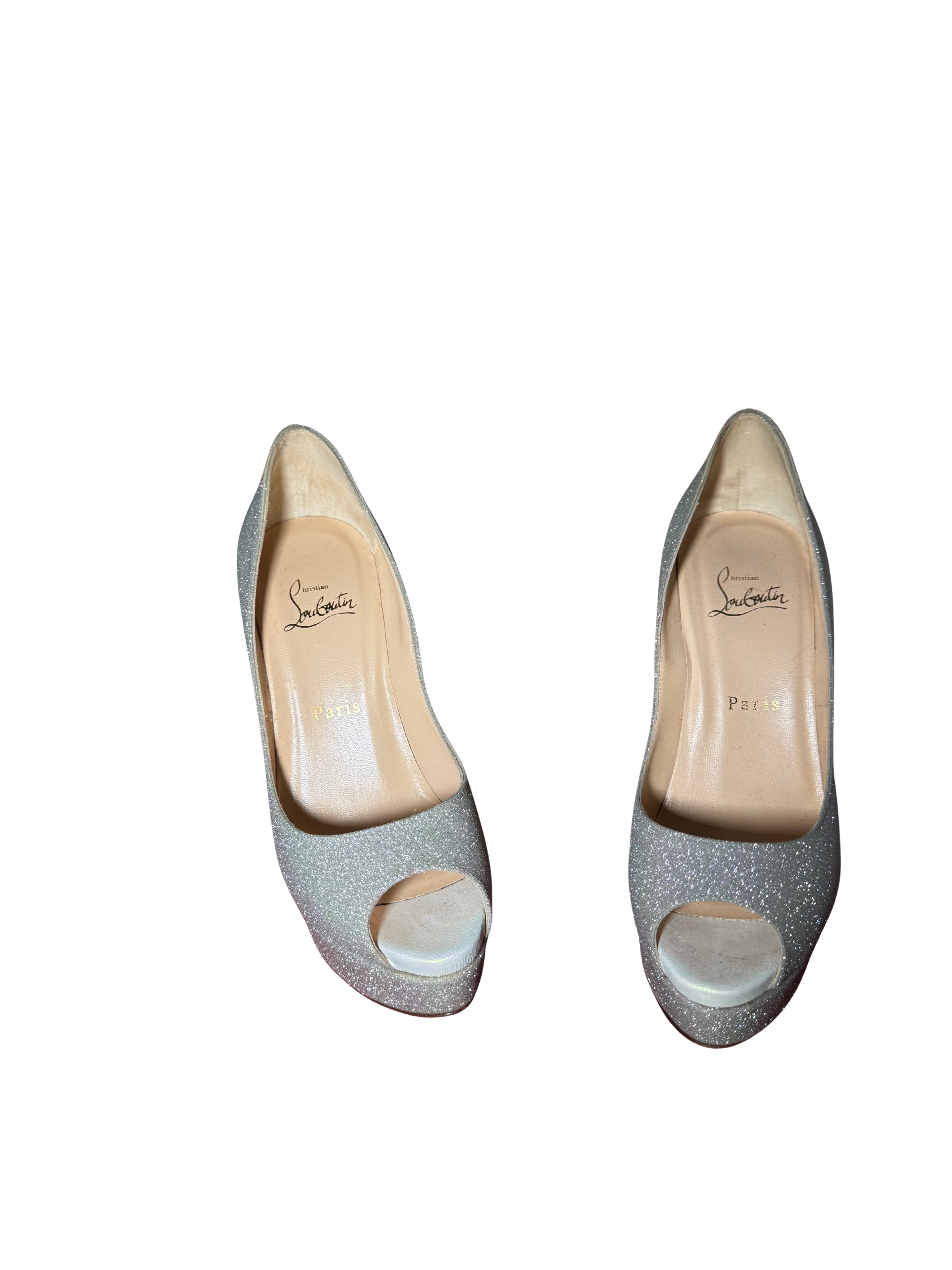Christian Louboutin Fetish Peep Glitter 150mm Pumps Size 38.5