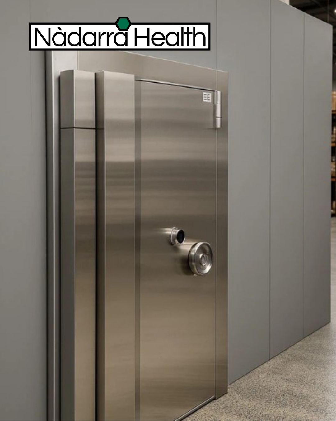 A scheduled medicines storage vault with a locked door suitable for the storage of schedule 4, 8 and 9 pharmaceuticals