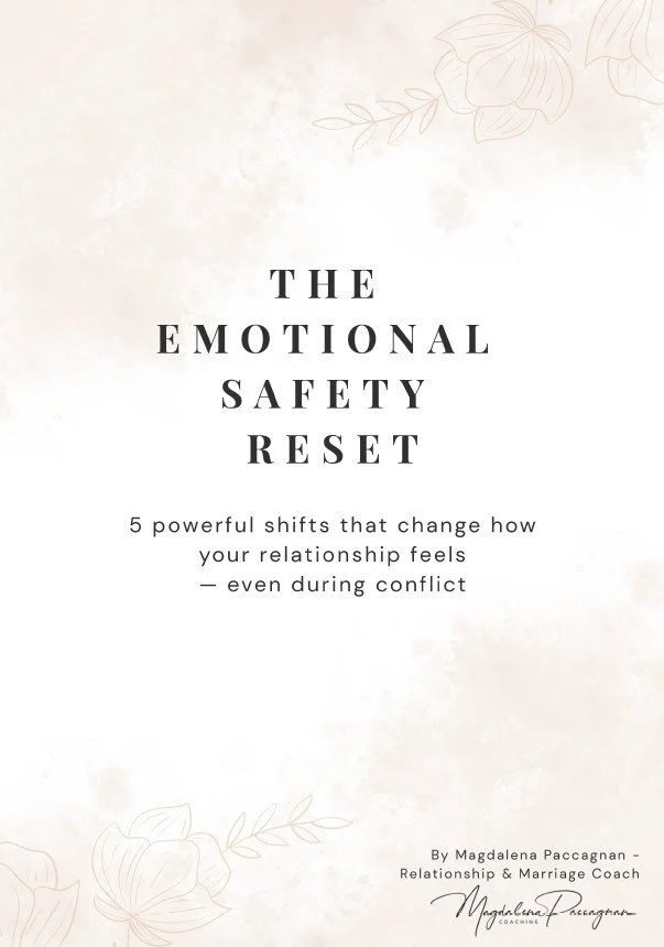 Cover of “The Emotional Safety Reset” free guide for couples by relationship coach Magdalena Paccagnan