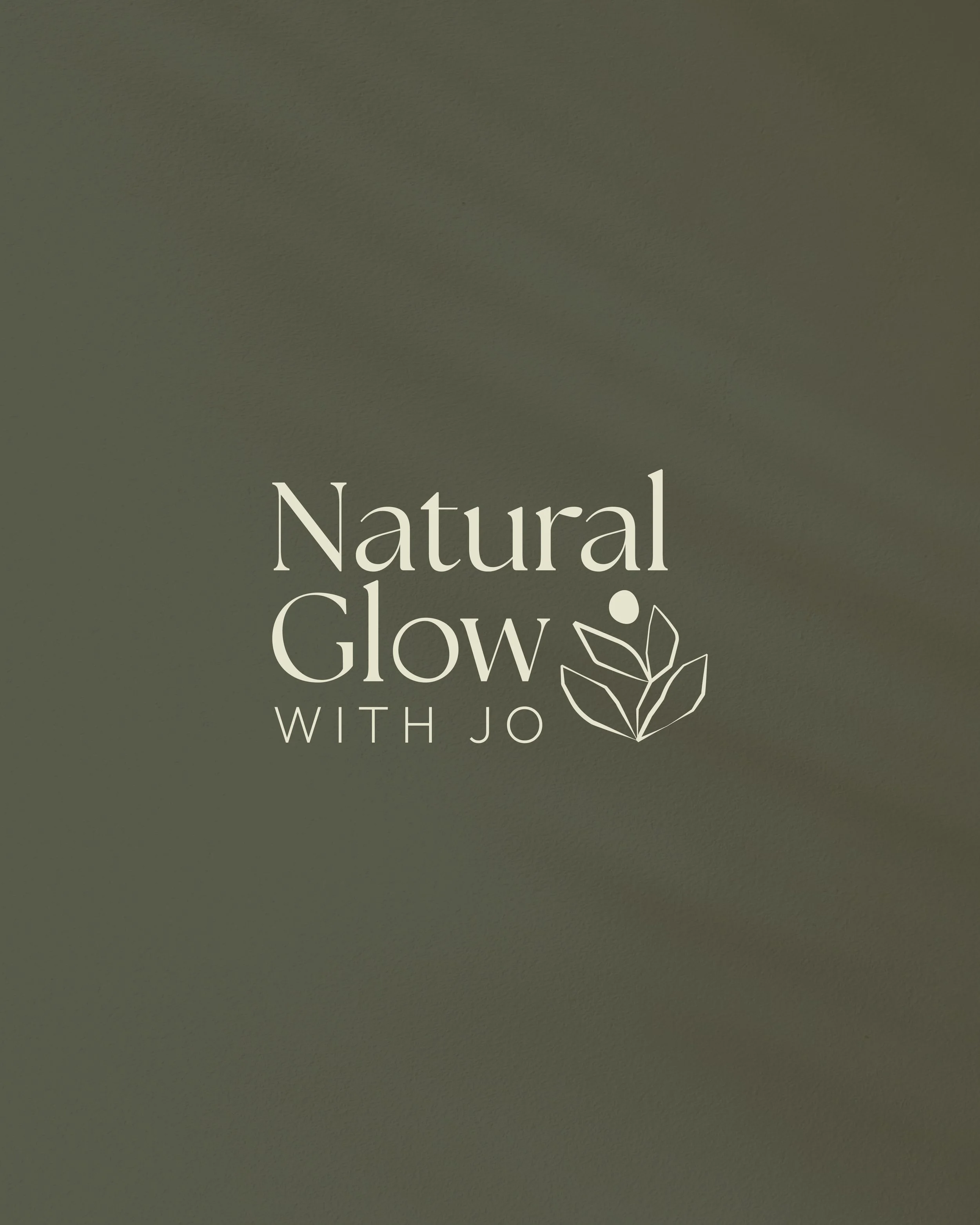 A logo for 'Natural Glow with Jo' featuring stylized leaves on a green background.