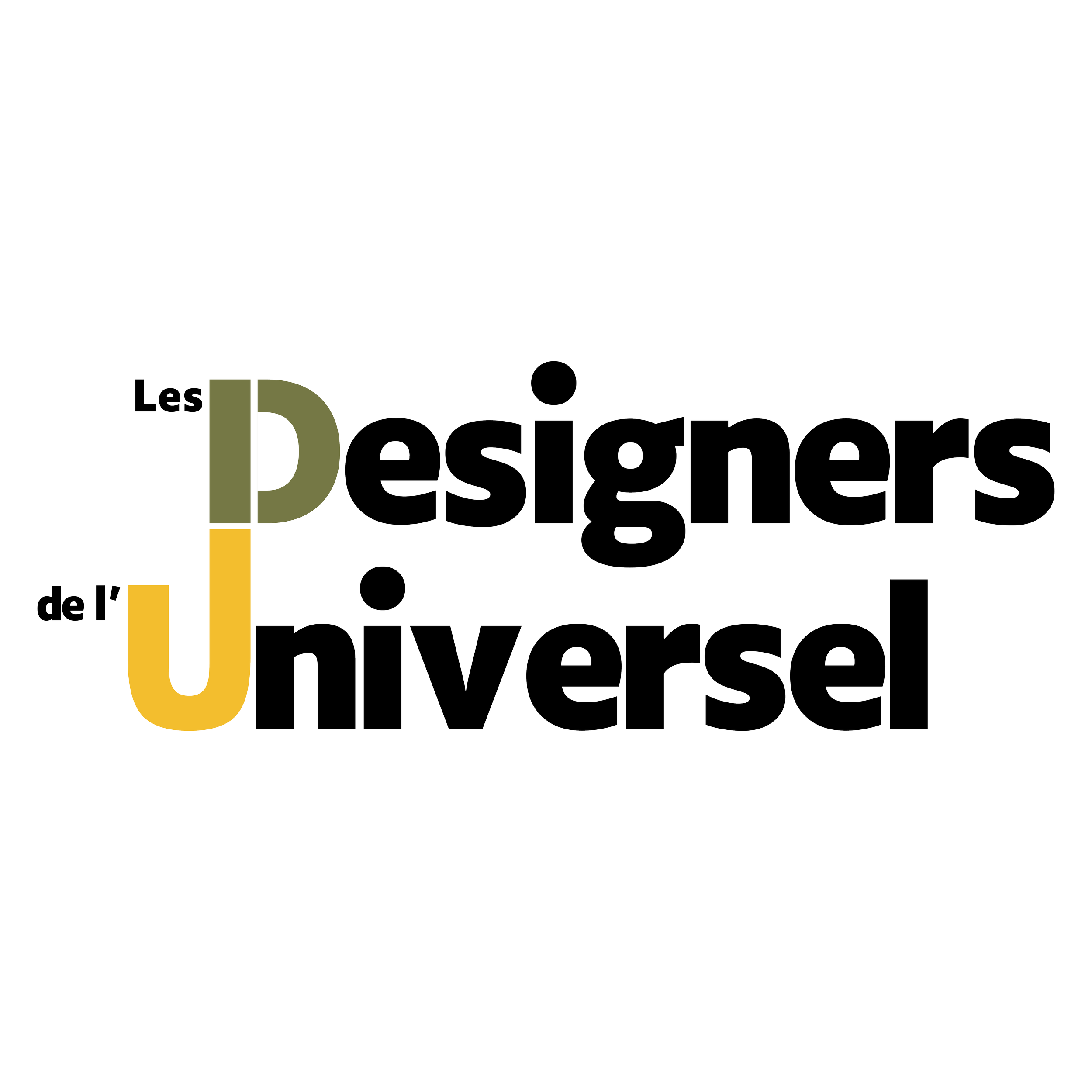 Black background with the words "Les Designers du Territoire" in gray font. The letter "i" in "Designers" is stylized with a yellow dot and a yellow line beneath it.