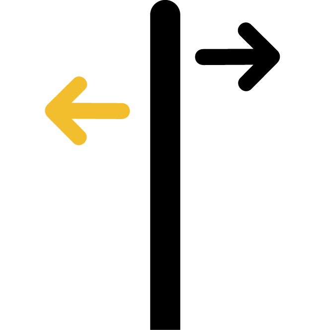 Yellow left arrow pointing to the left in a circular design.