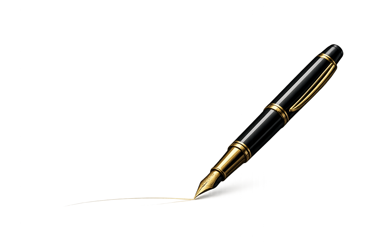 Un stylo à plume noir et or écrivant sur une surface.
