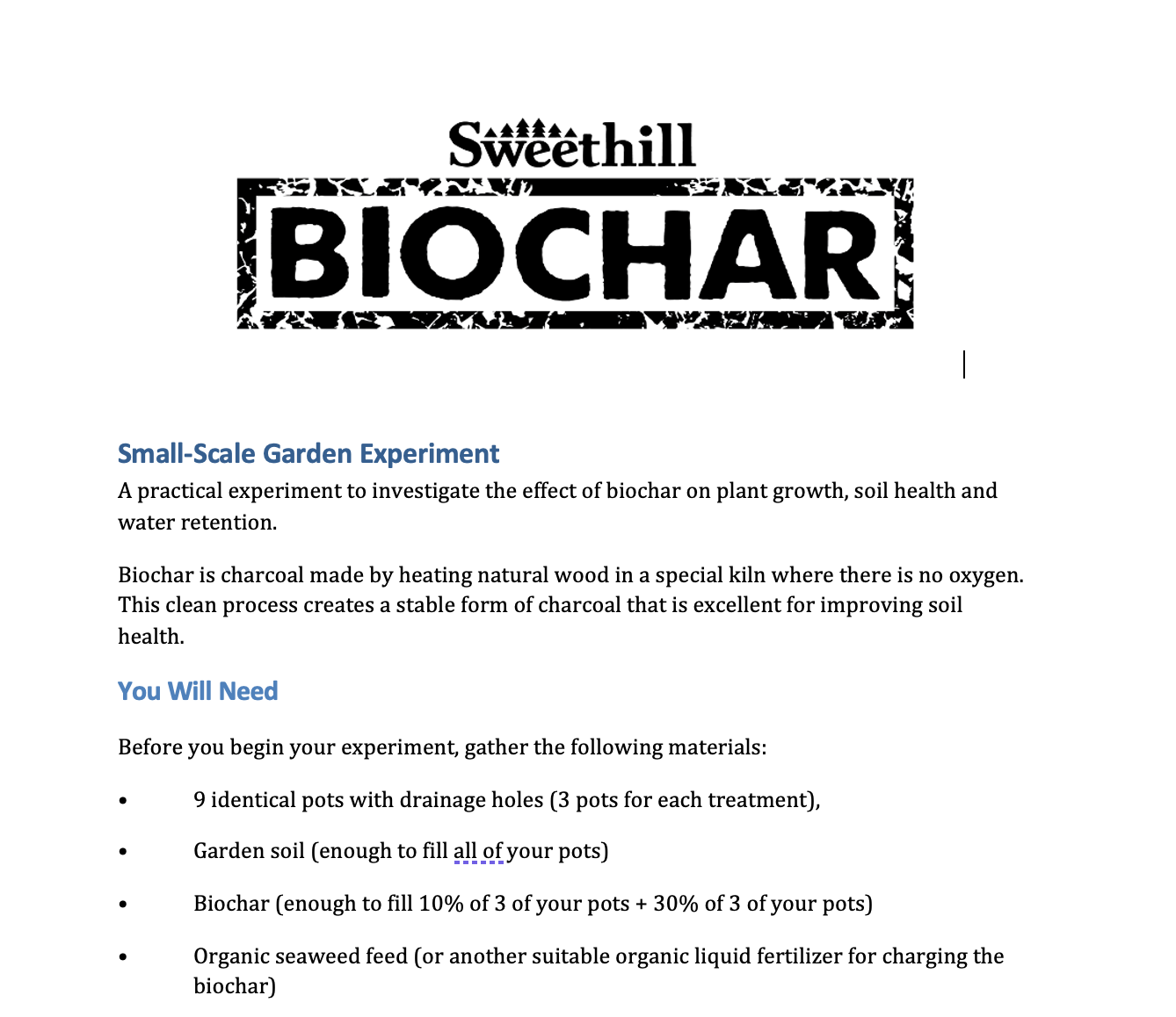 Educational Resource: Simple Biochar Experiment