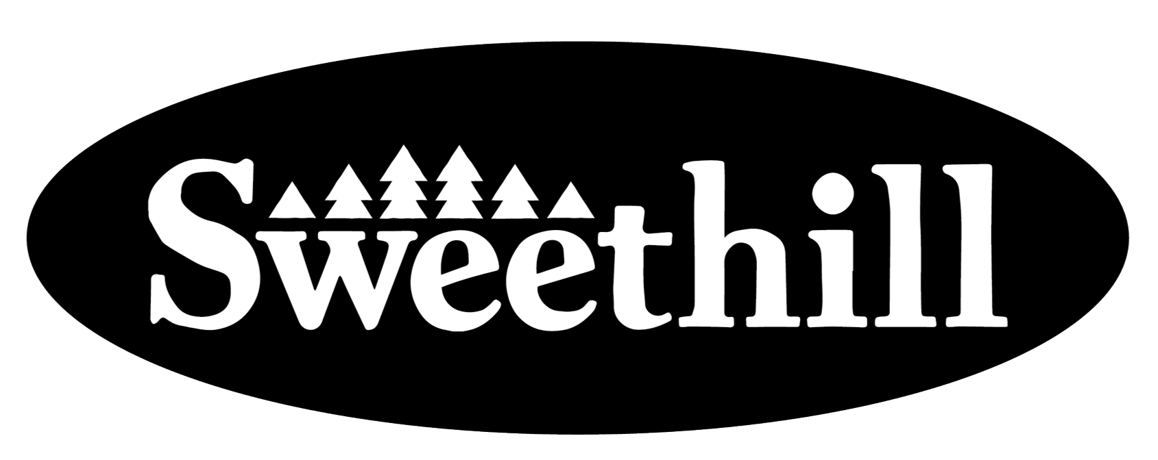 Black oval logo with white text reading 'Sweethill' and small pine trees above the text.