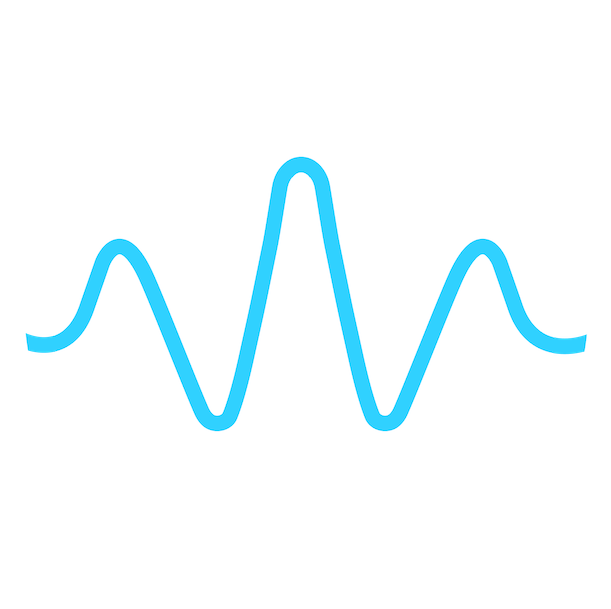 Waveforge submark logo with a white outer ring, and a waveform line in blue in the center.
