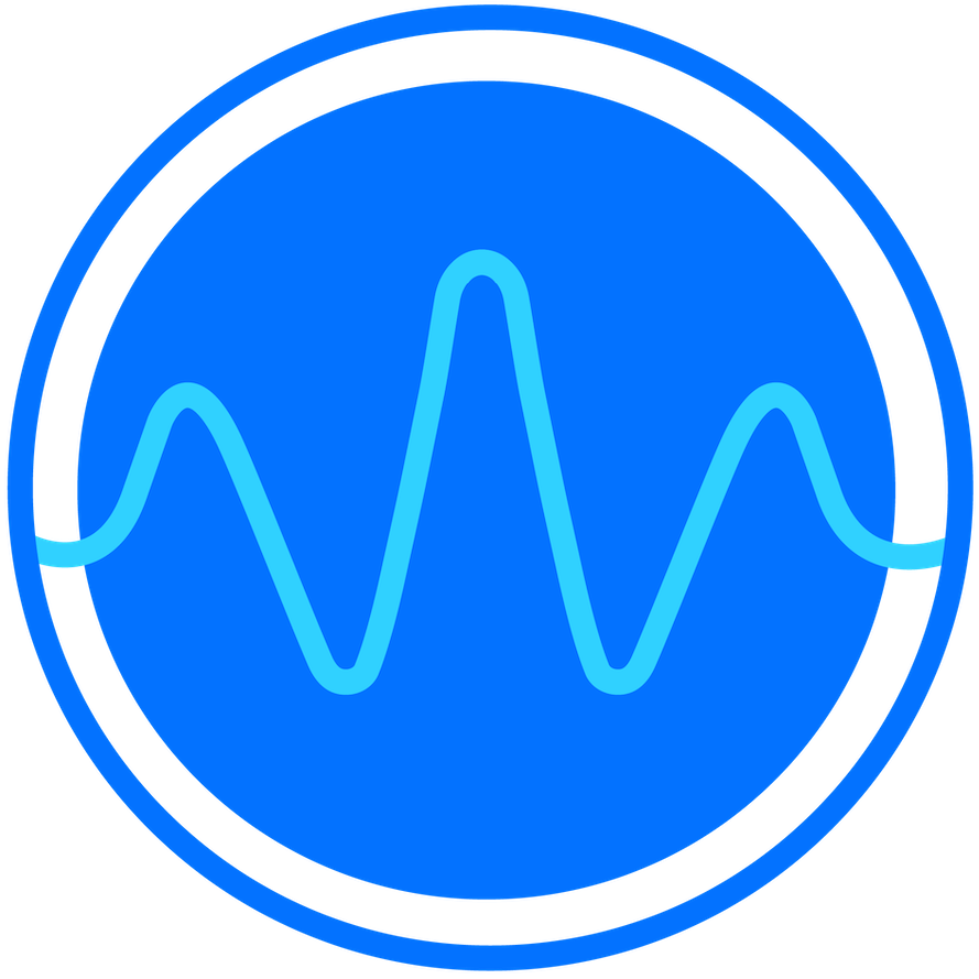 An icon representing Waveforge, showing a blue circular background with a light blue waveform line in the center.