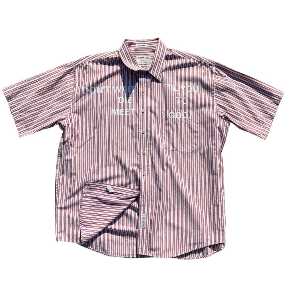 Savane Red White Striped Short Sleeve Shirt Men's XL