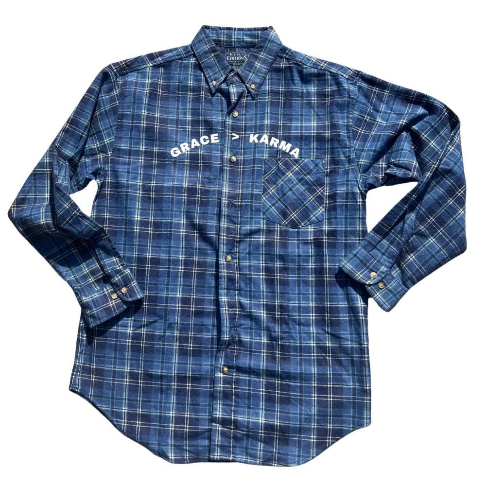 Basic Editions Blue Tartan Check Long Sleeve Men's Medium