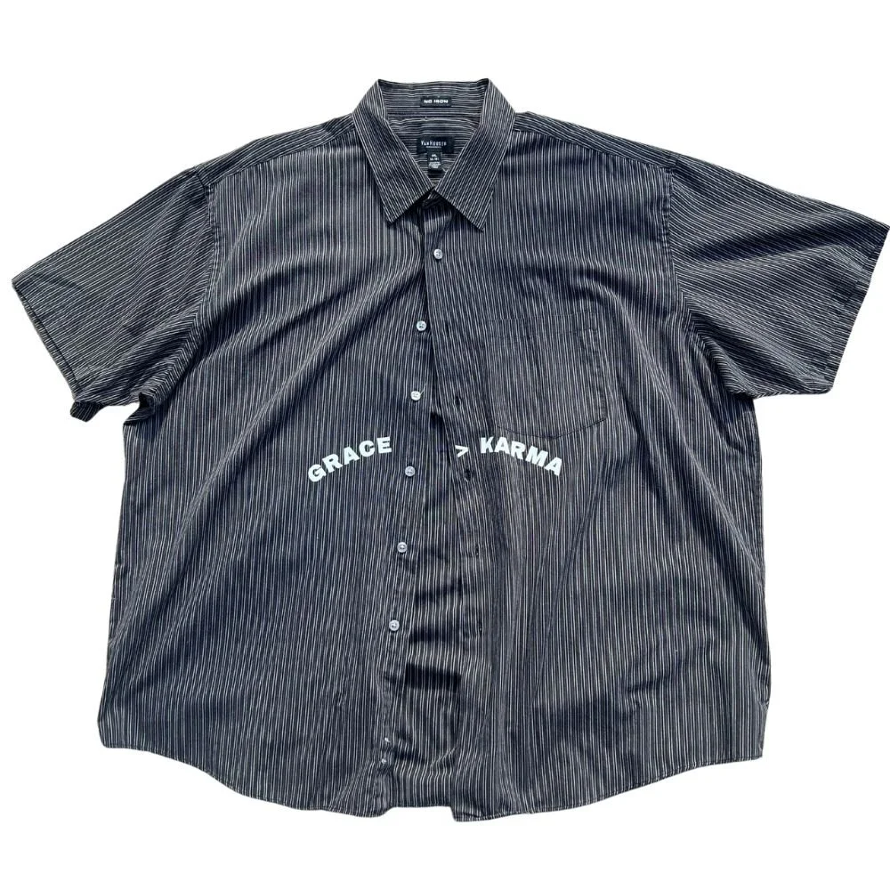 Van Heusen Black Striped Quote Short Sleeve Shirt Men's Large