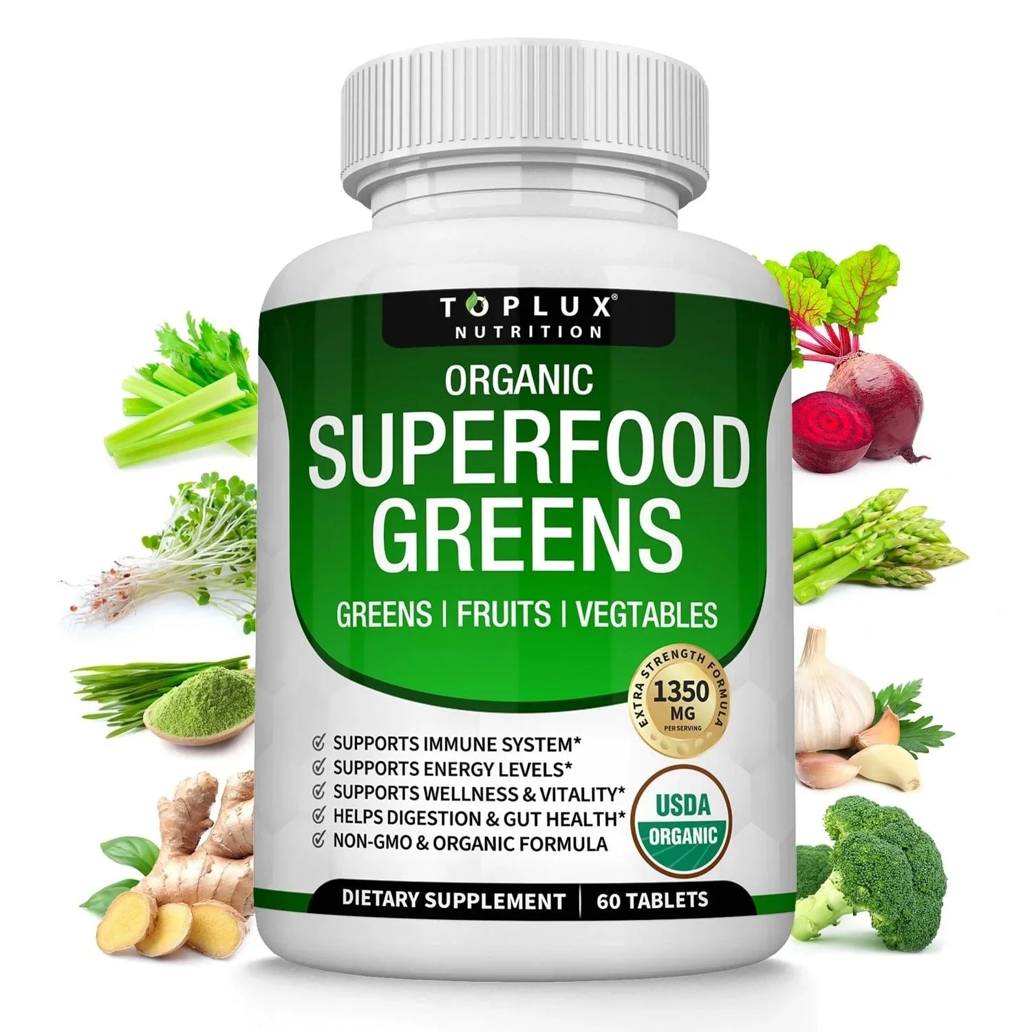pic of bottle ofToplux Superfood Greens – Organic Wellness Boost