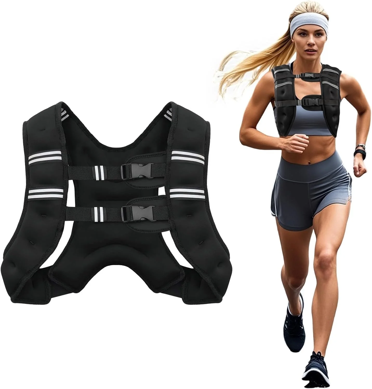 pic of a woman running wearing there Adjustable Weighted Vest for Training & Running