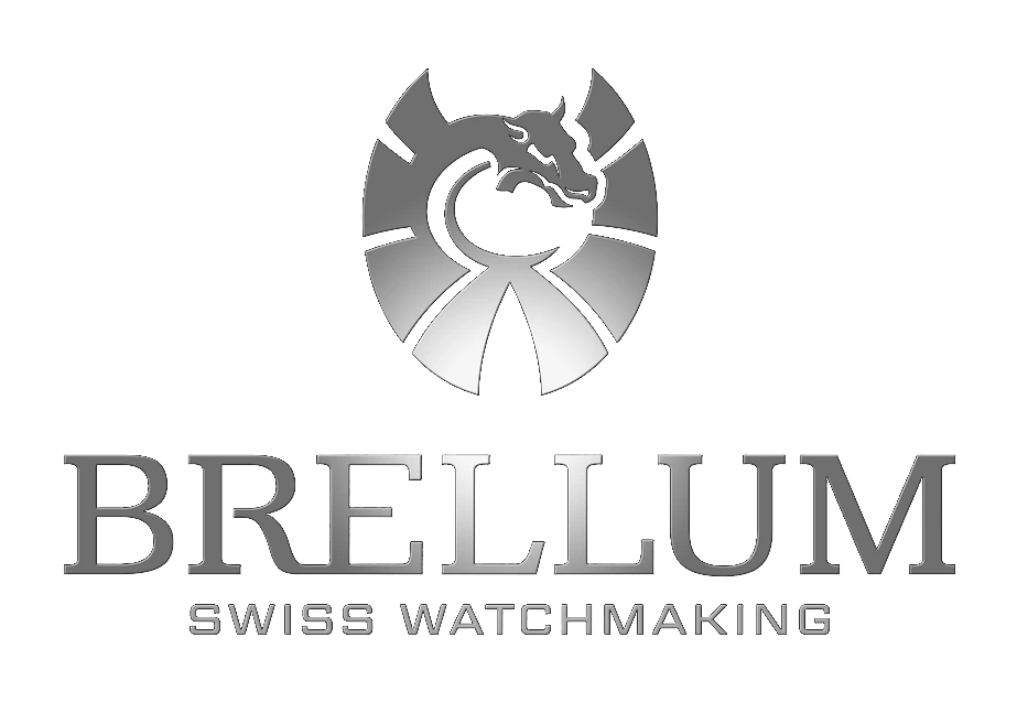 Black and silver logo with a dragon's head inside a circular design, with the words "BRELLUM" and "SWISS WATCHMAKING" beneath it.