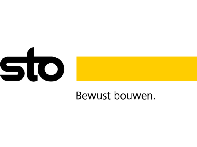 Logo met de tekst 'stb' in zwart en een gele balk, met ondertitel 'Bewust bouwen.'