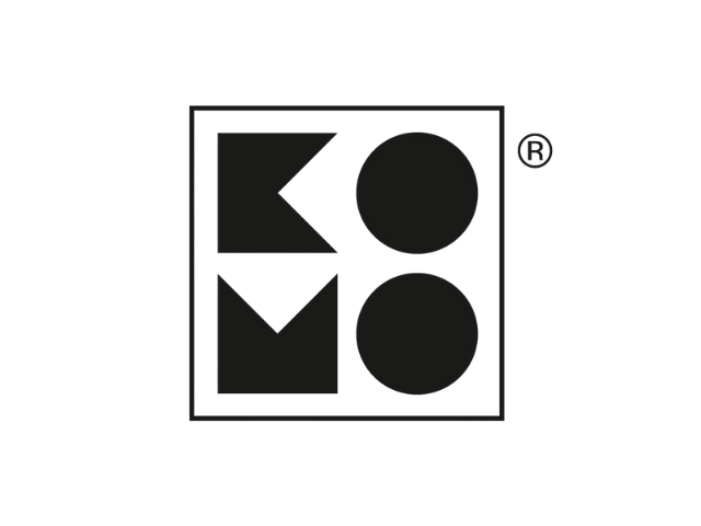 KOMO logo in zwart en wit binnen een vierkant