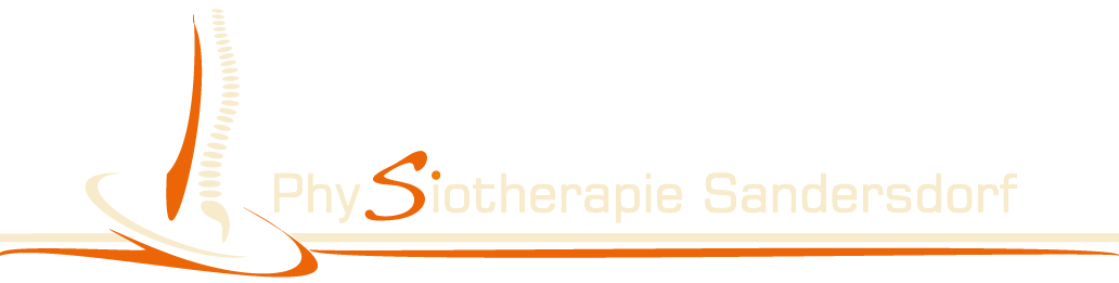 Logo for Physiotherapie Sandersdorf, featuring a stylized spine and orange swoosh design.