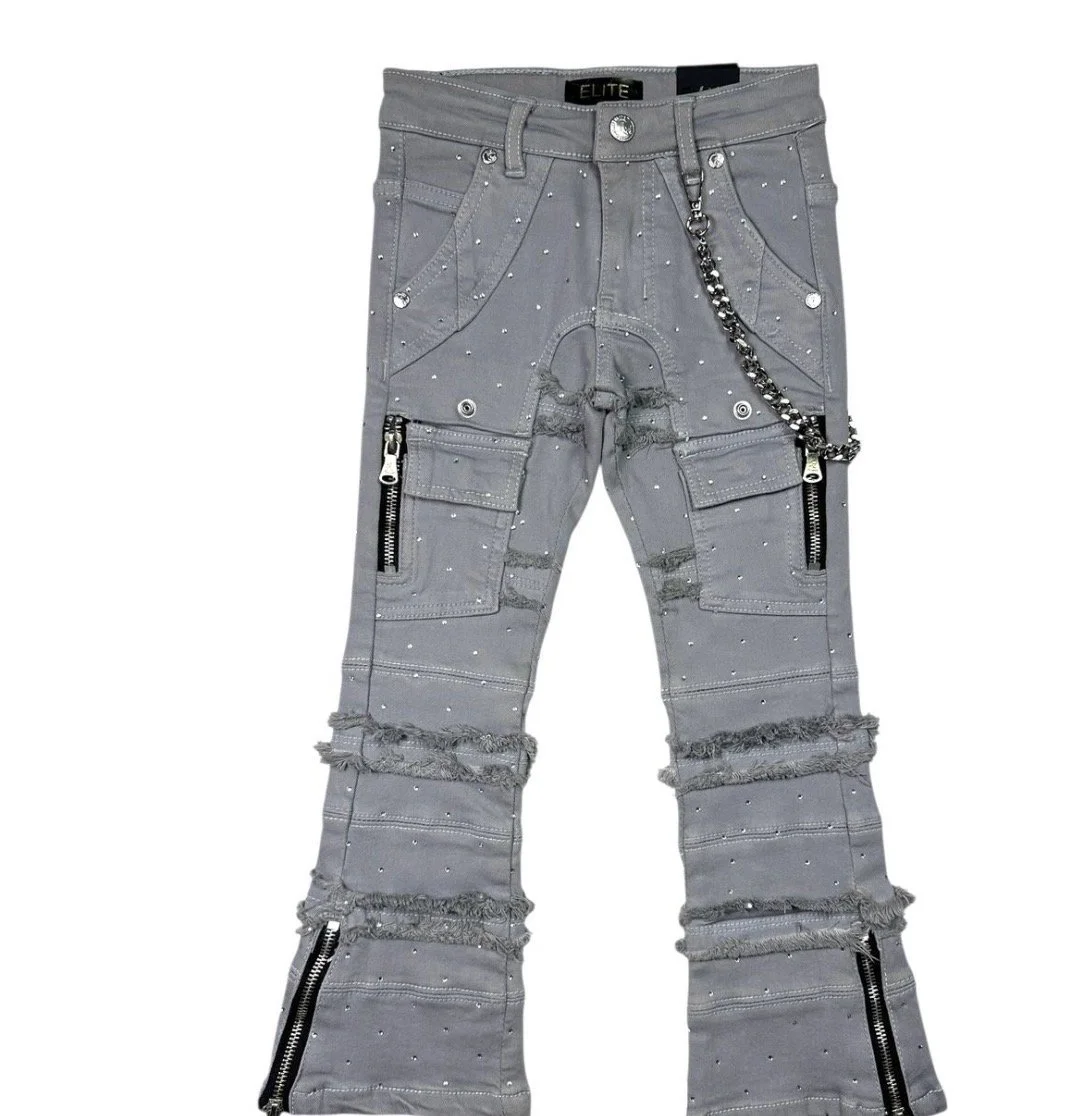 Grey Chained Stack Jeans