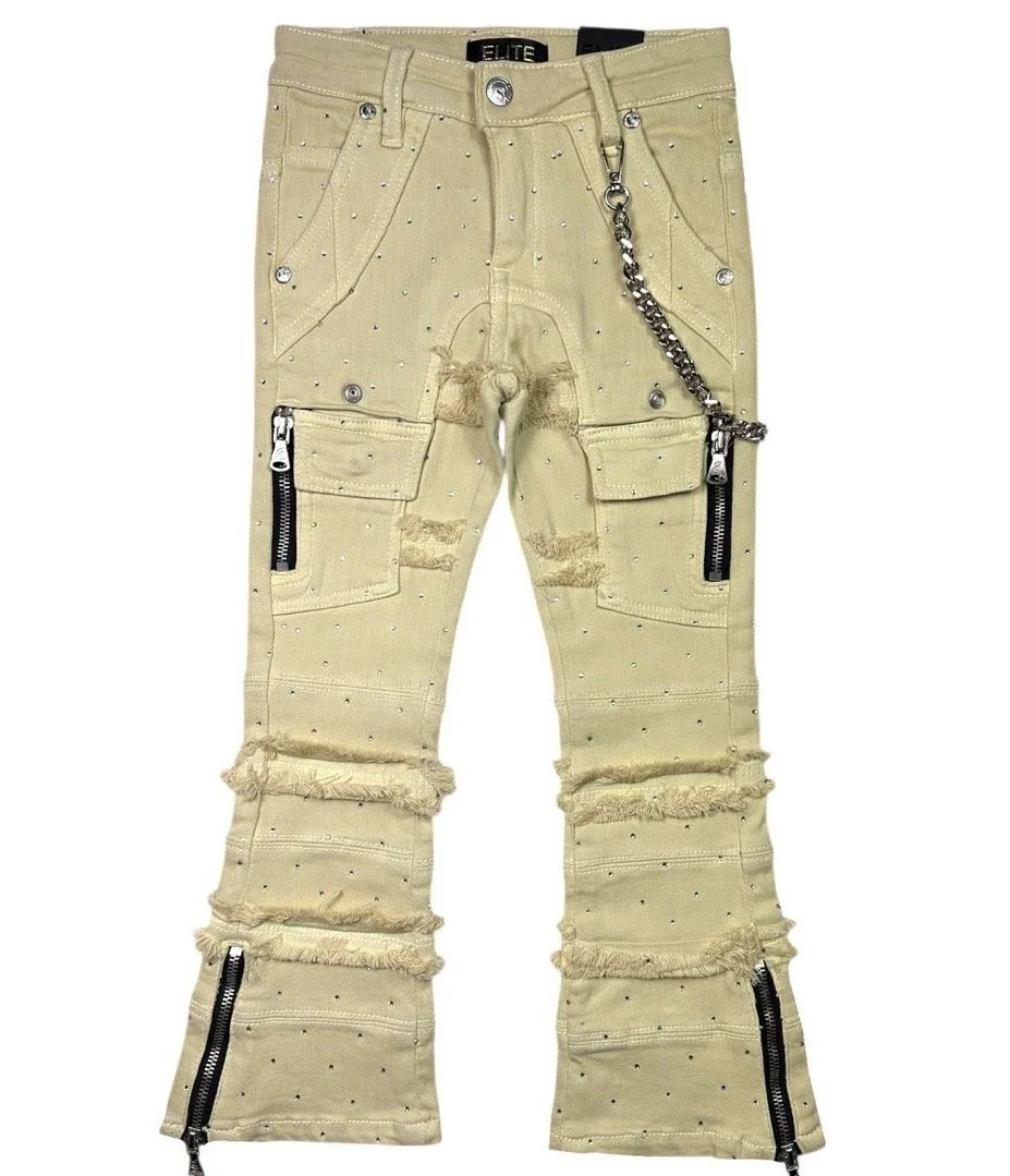 Khaki Chain Stacked Jeans