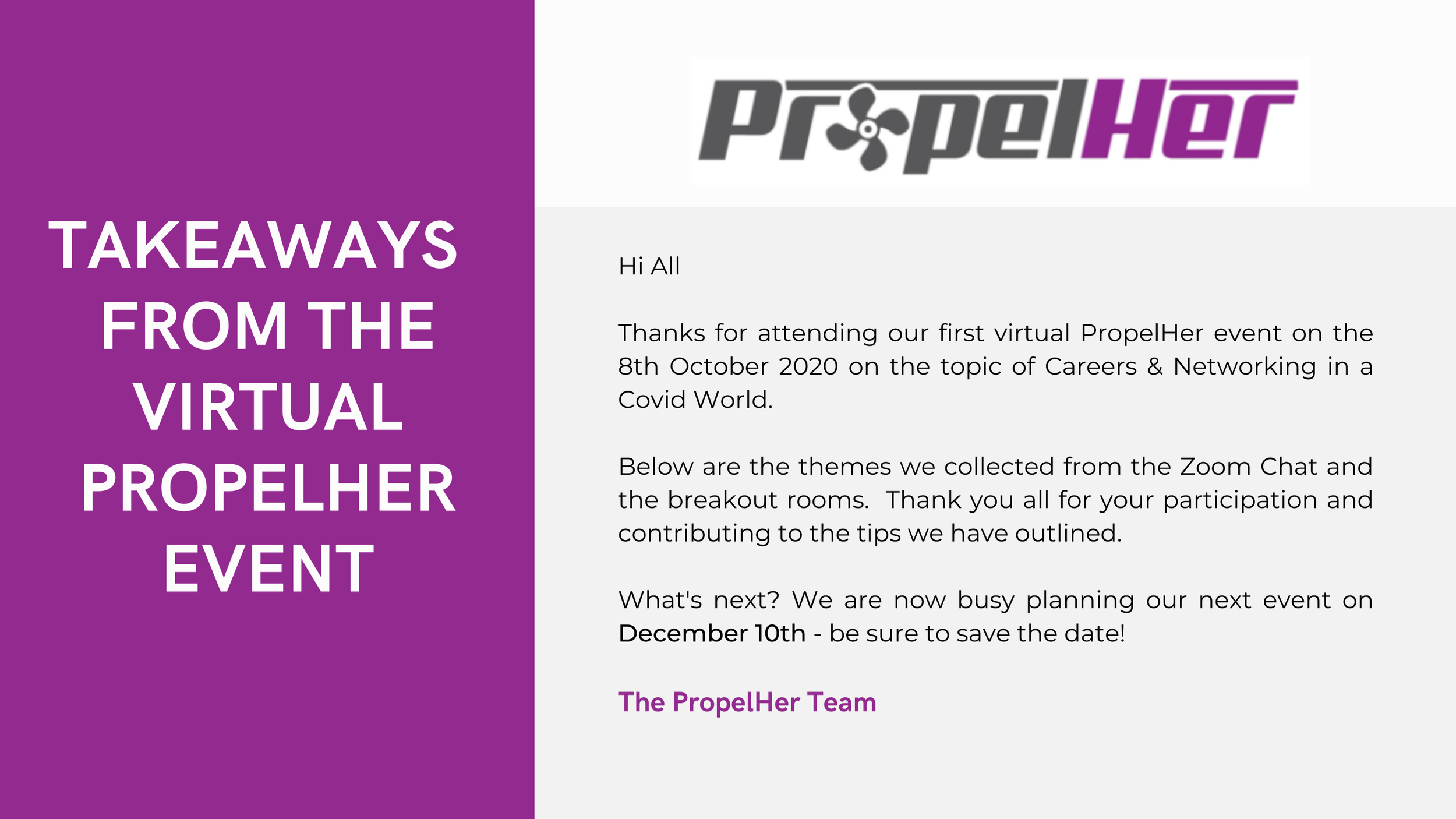 Event 15 – Virtual PropelHer Networking Event – Key Takeaways