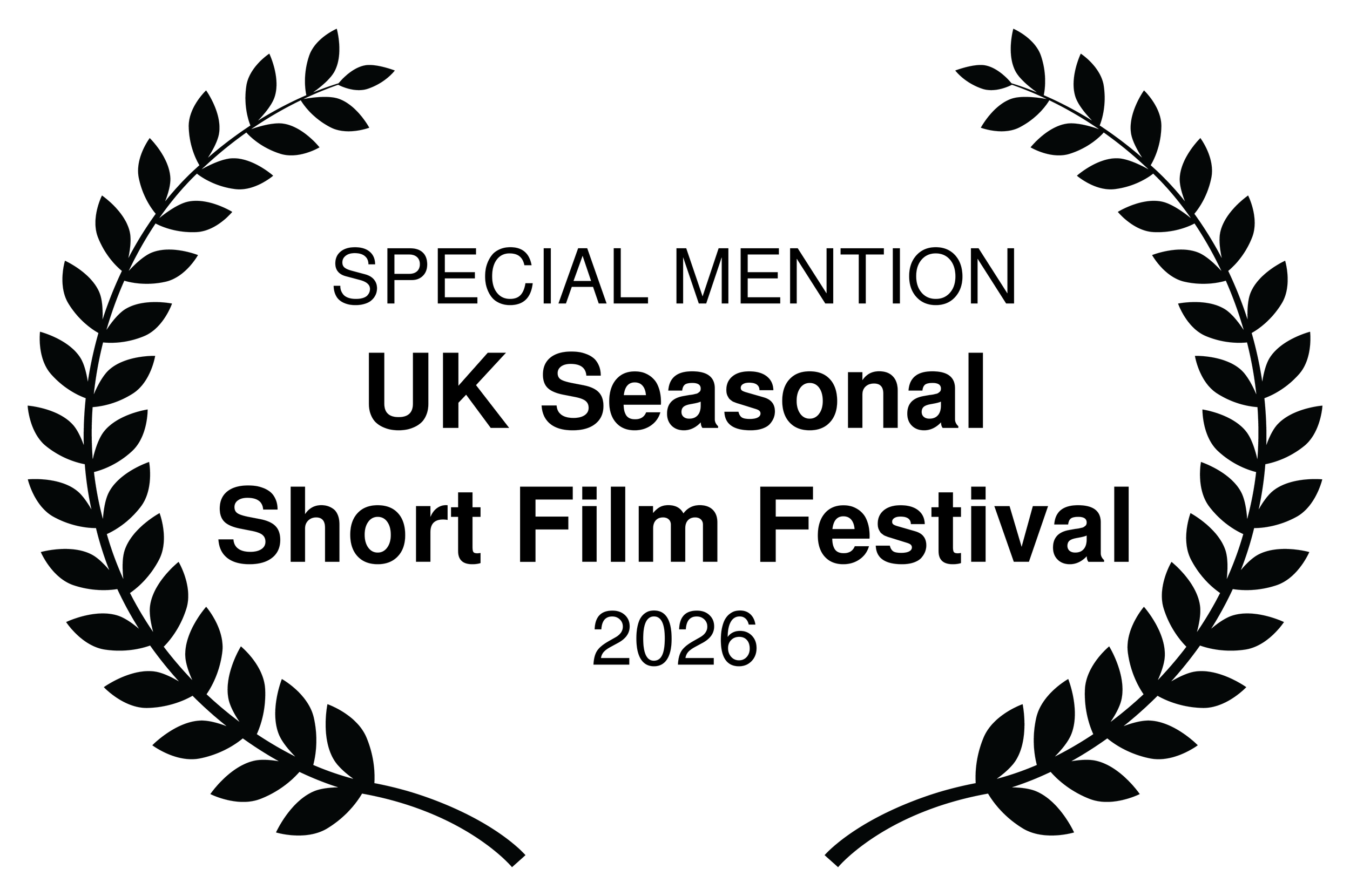 Black Laurel with the text "Special Mention UK SEASONAL Short FIlm Festival 2026"