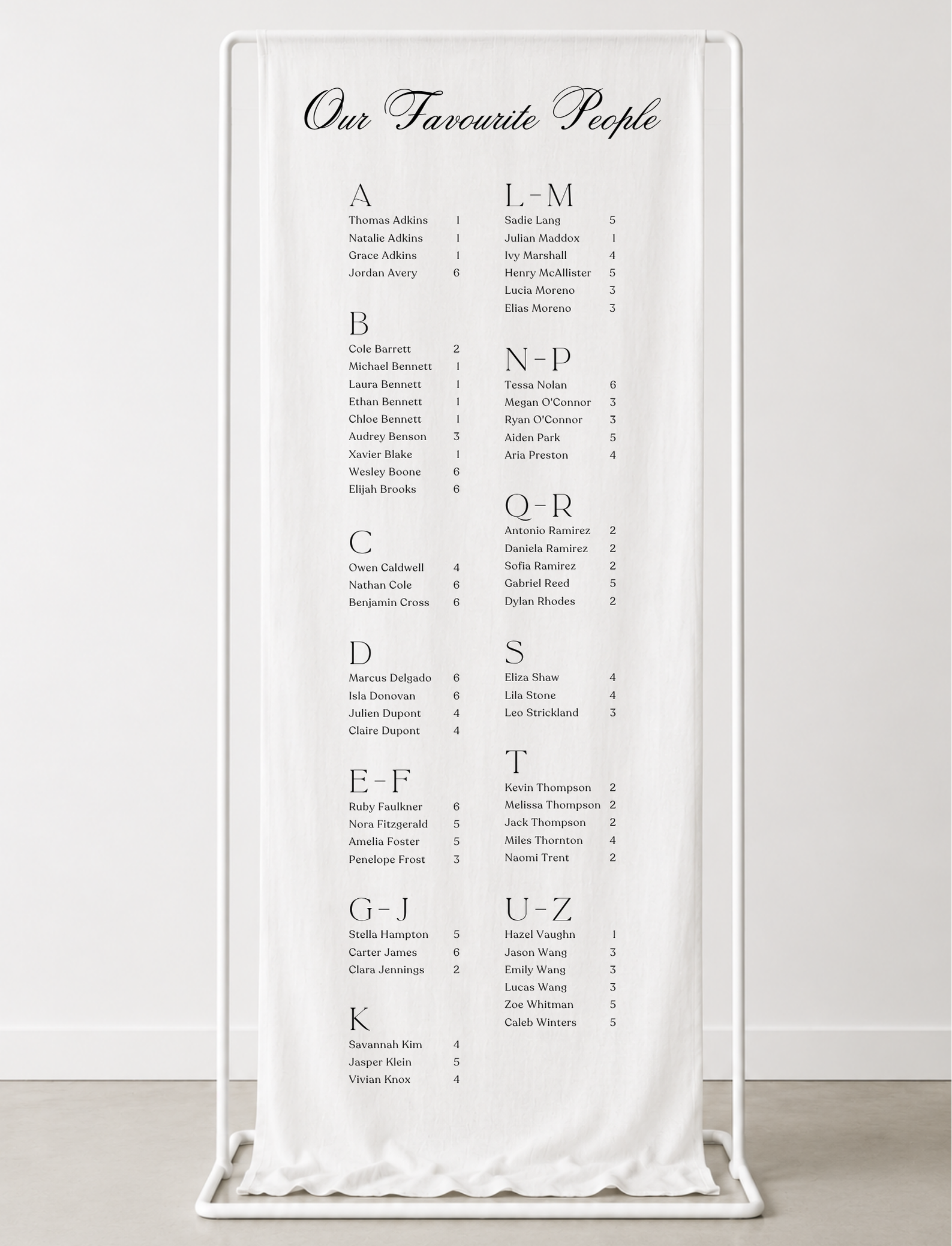 Fabric Seating Chart