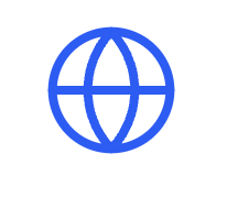 Blue globe icon with latitude and longitude lines.
