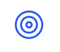 Blue target with concentric circles on a white background.