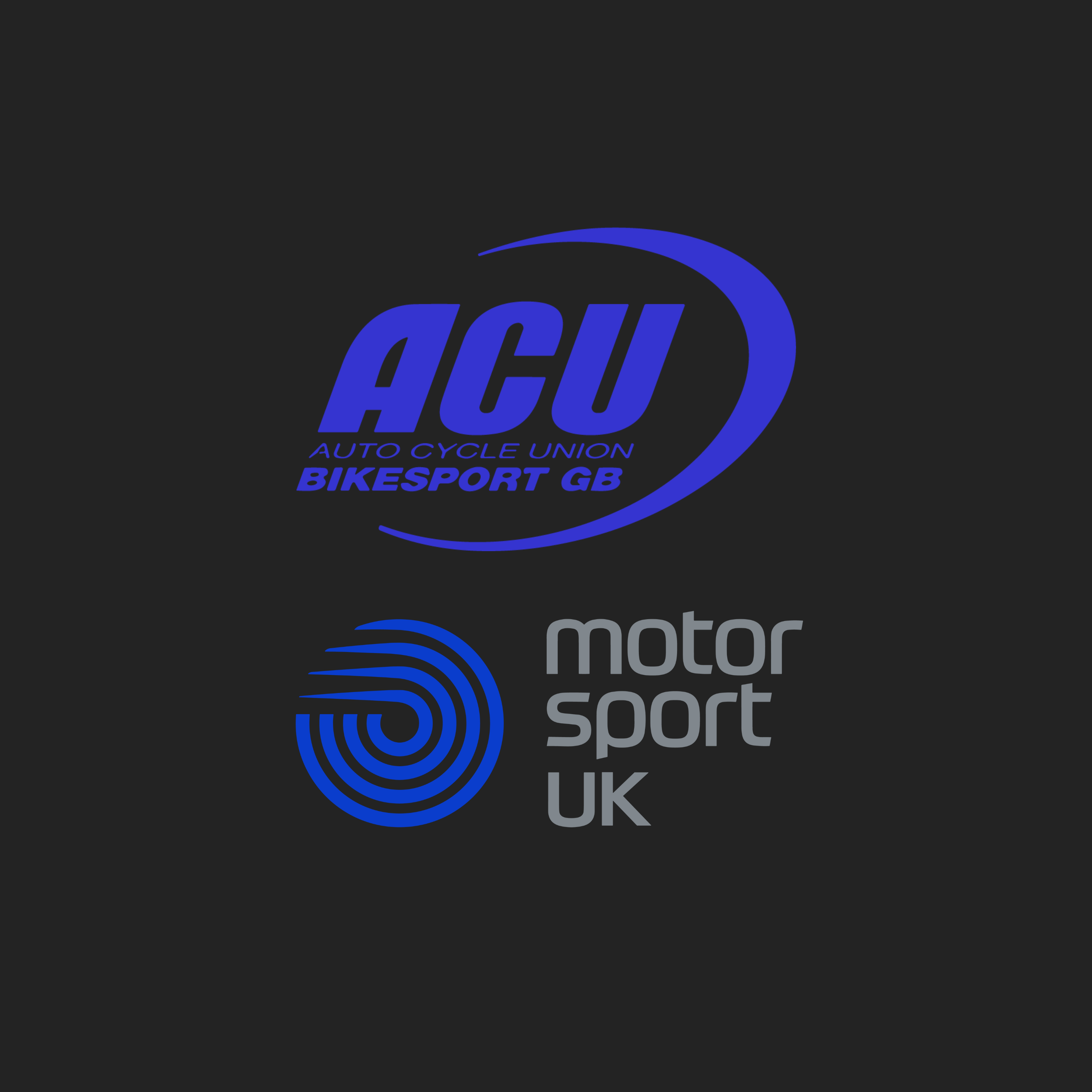 Logos of Auto Cycle Union Bikesport GB and Motor Sport UK on a black background.