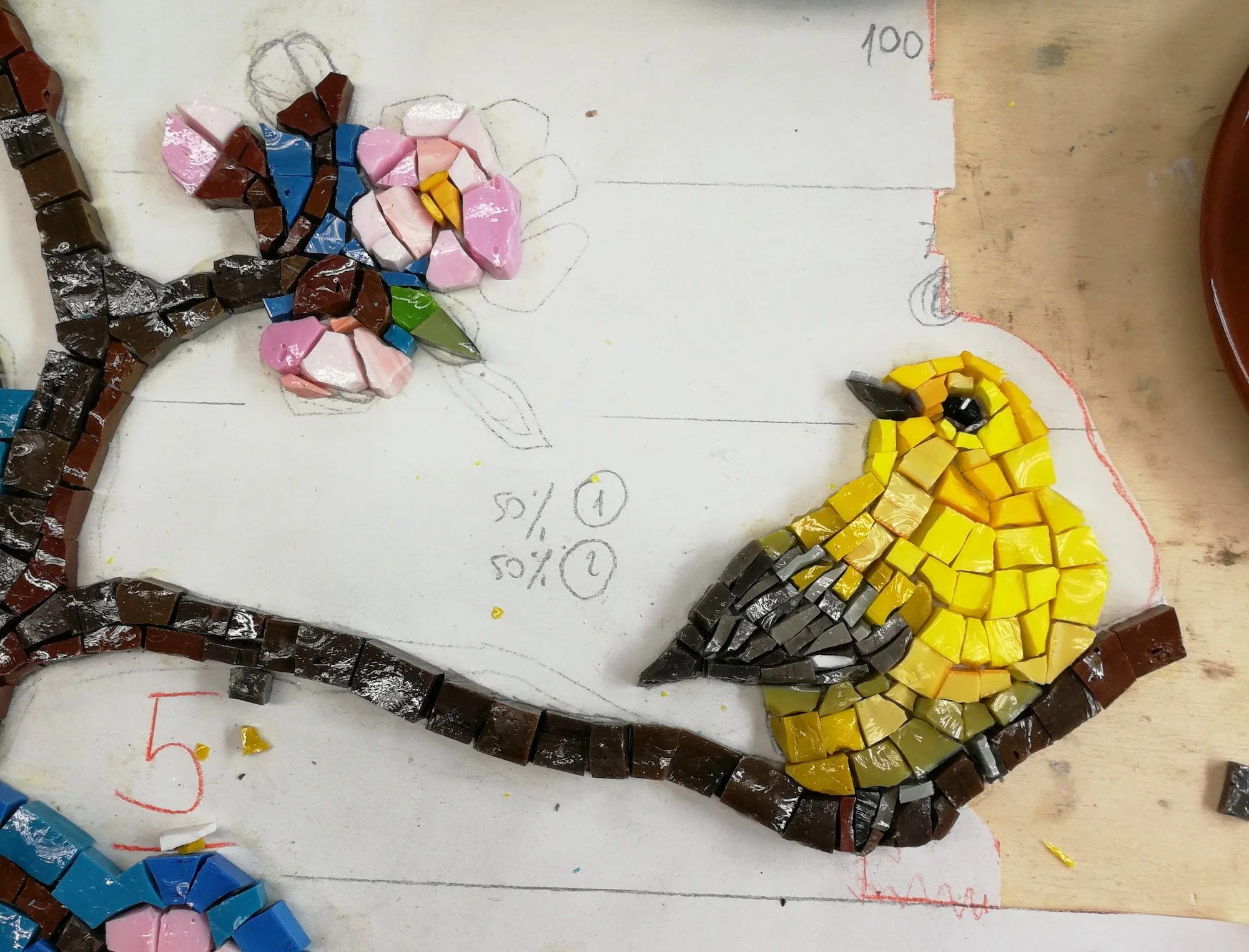 Zitronenwaldsänger für ein Kaminmosaik