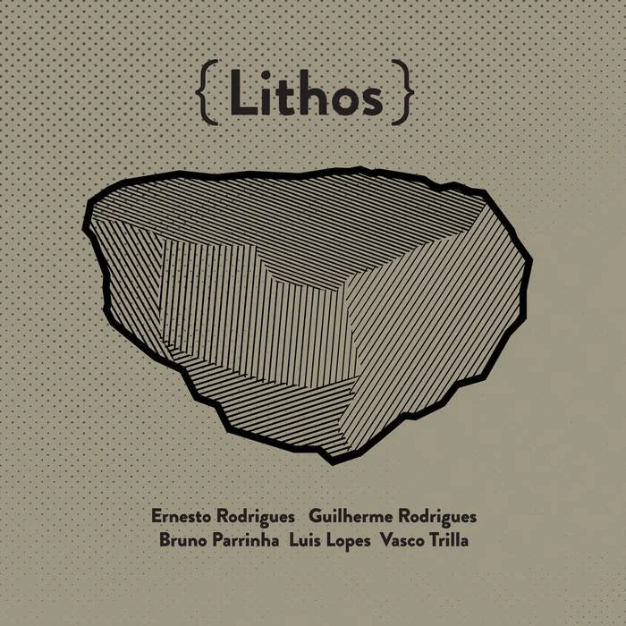 Cover of a book titled "Lithos" with an illustration of a large, rocky stone with a textured surface and outlined edges. Names of authors listed below.