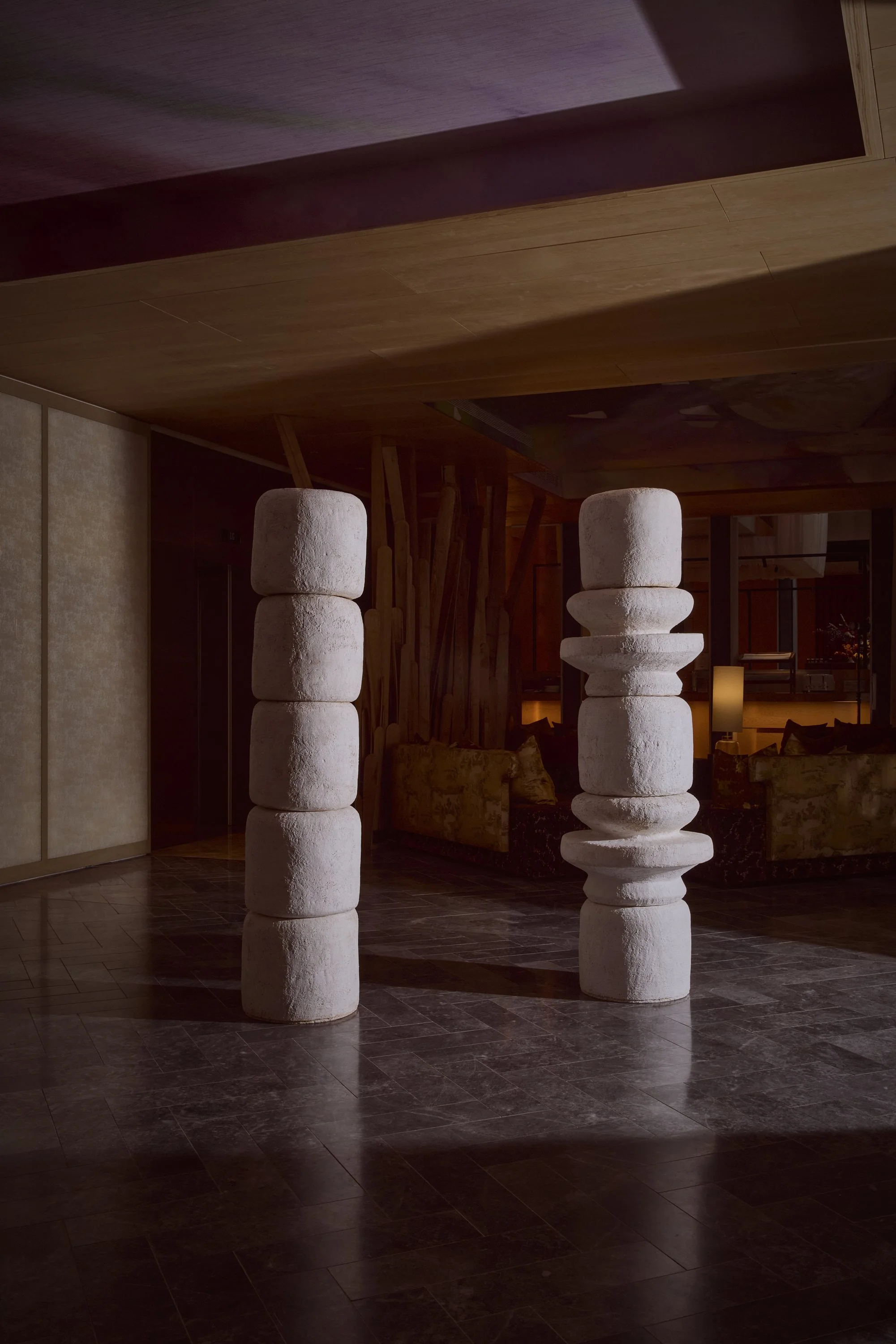 Abigail Ozora Simpson's Salt Pillar I and Salt Pillar II. Stoneware, ceramic. QEST