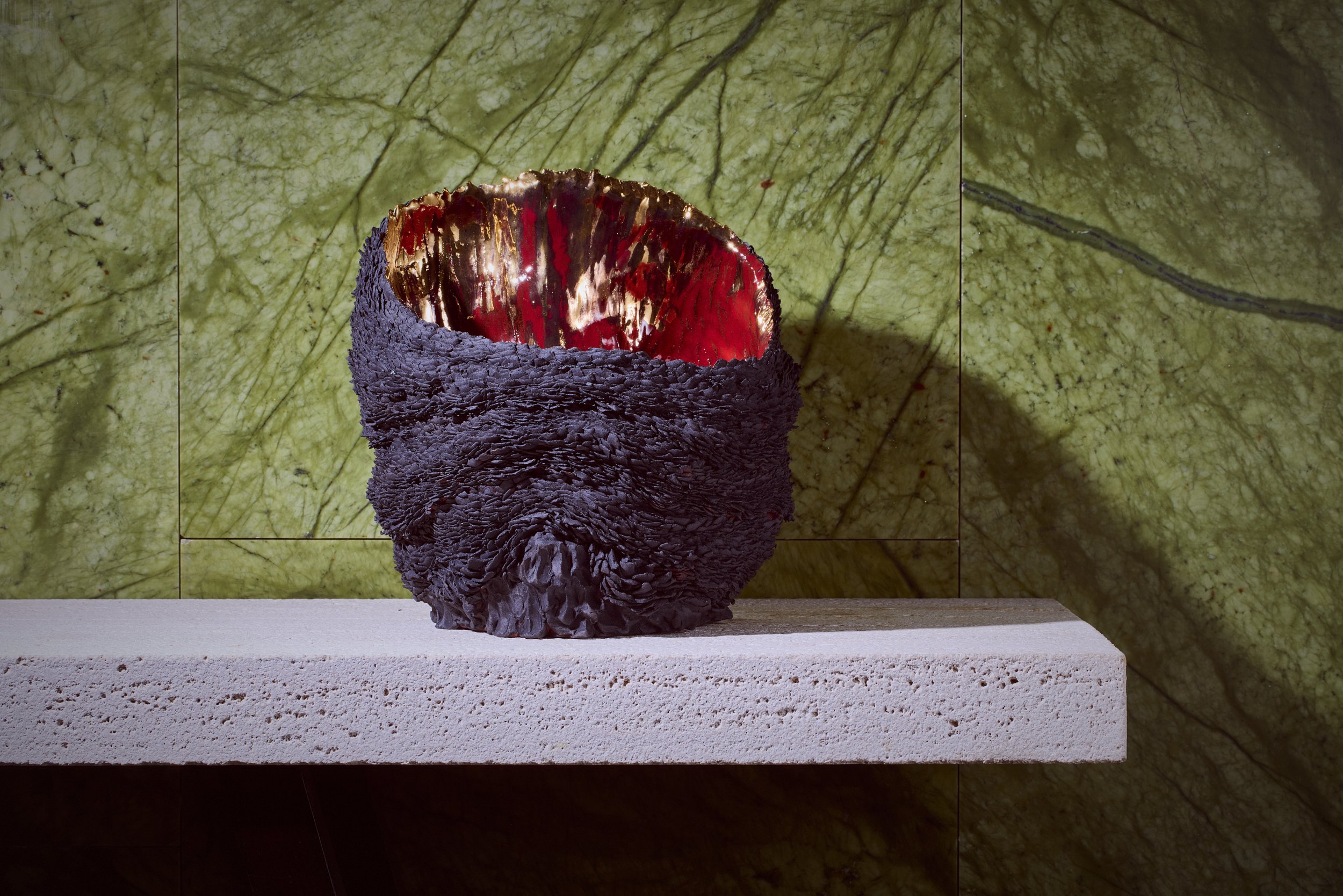 Katalina Caliendo's Emberlite ceramic stoneware, glaze and 24ct golf-lustre. QEST