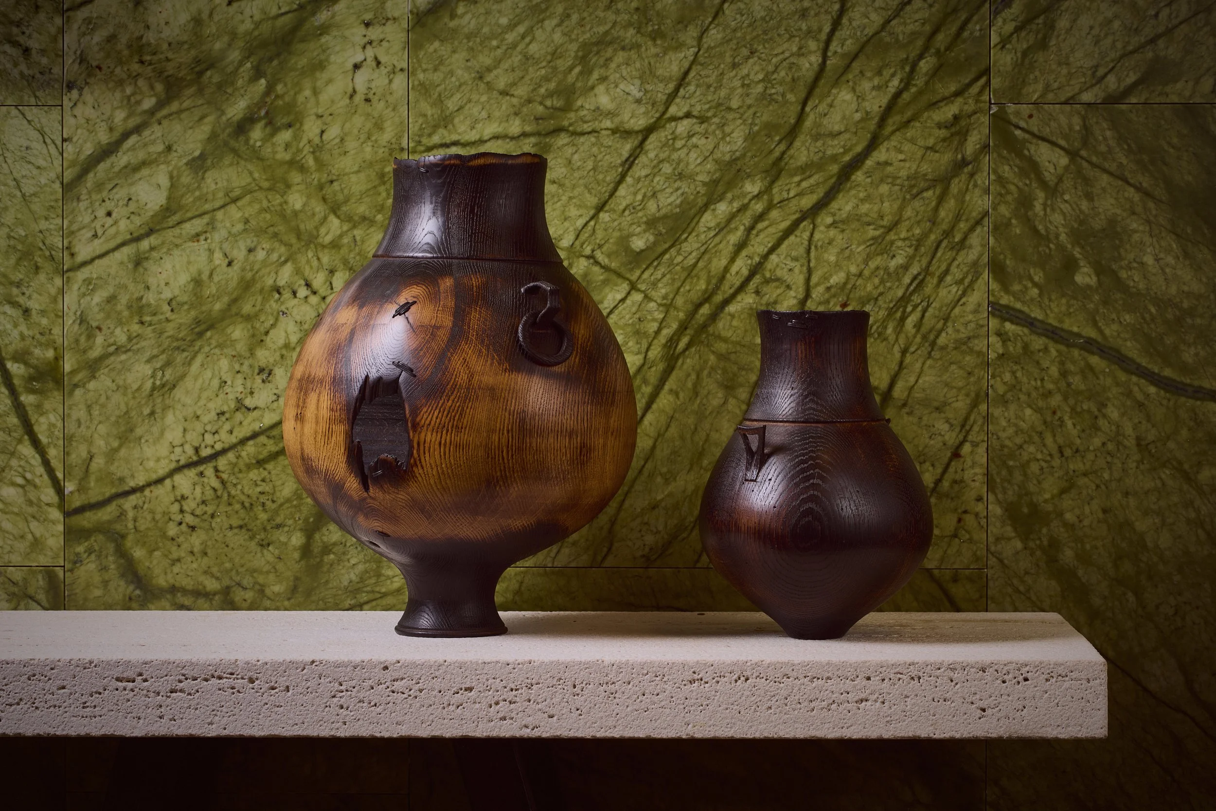 Ash & Plumb's Psykter V and Amphora  V currently on show at Mandarin Oriental Mayfair as part of The Art of Welcoming exhibition. QEST