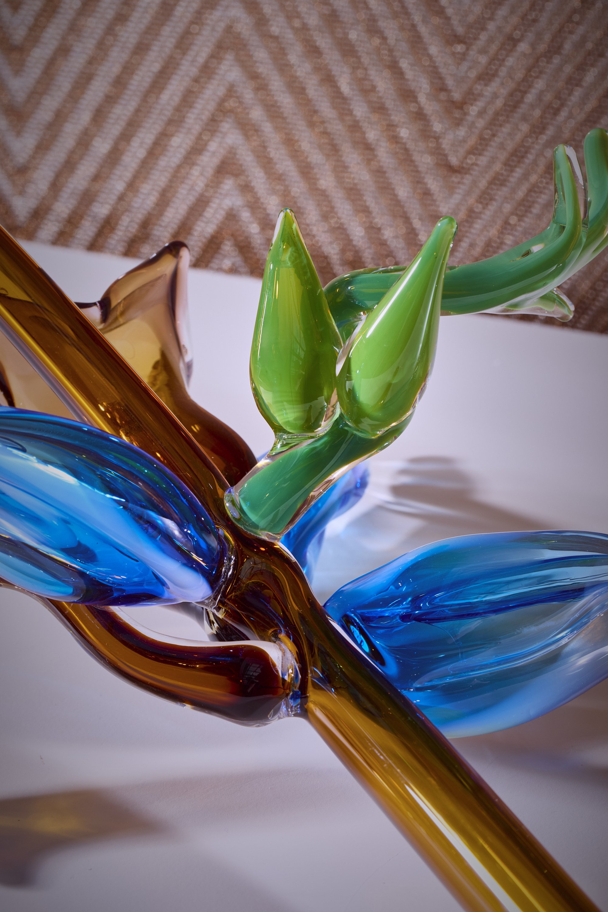 Michèle Oberdieck, detail of Blue Uprising currently on show at the top of the stairs to the Atrium restaurant at Mandarin Oriental Mayfair. QEST