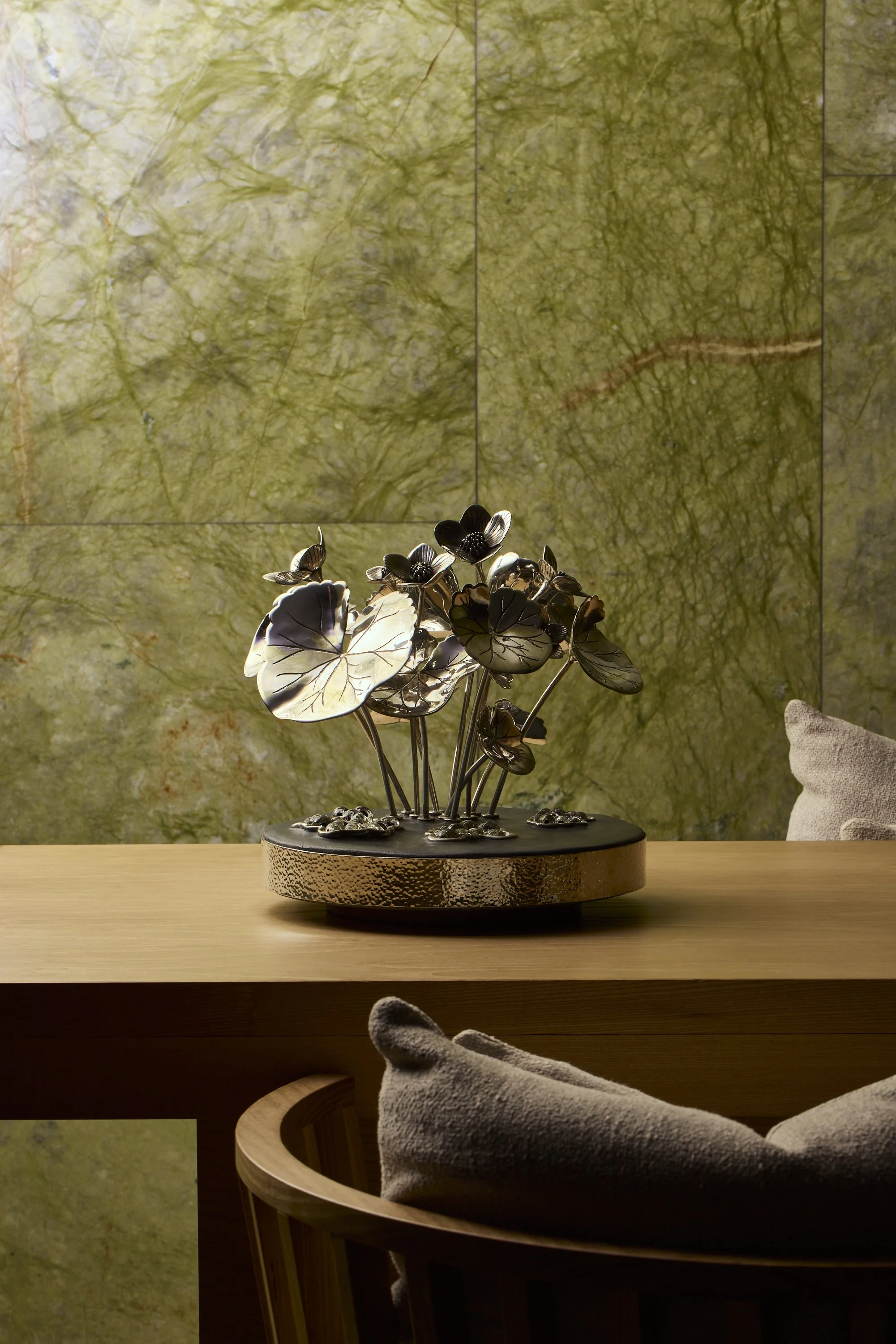 Fleur Grenier's New Life in Pewter, coloured cast concrete, steel, glass found in the spa at Mandarin Oriental Mayfair. QEST